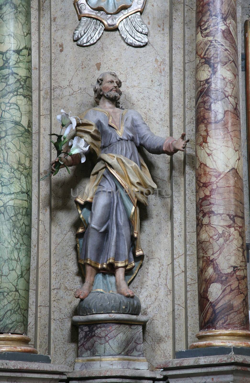 Saint Joseph, statue on the altar of the Immaculate Conception in the Franciscan Church of St. Peter in Cernik, Croatia