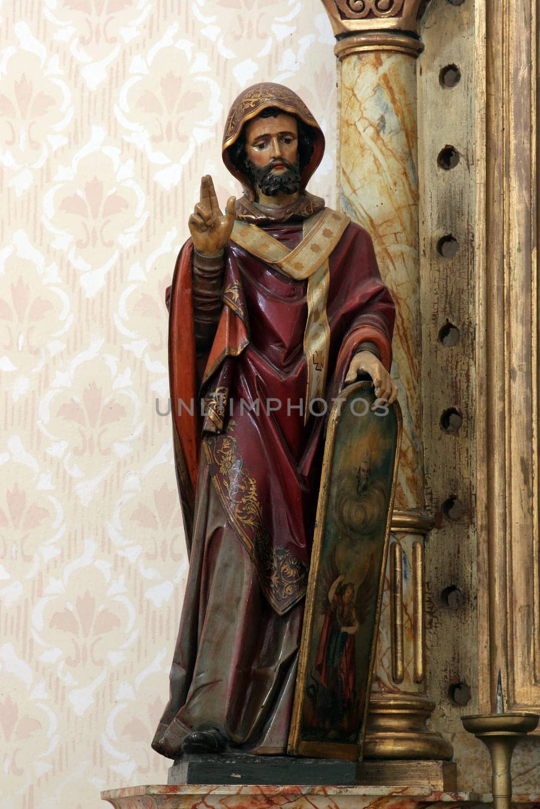 Saint Methodius, statue on the Virgin Mary altar in the Church of Saint Barbara in Carevdar, Croatia