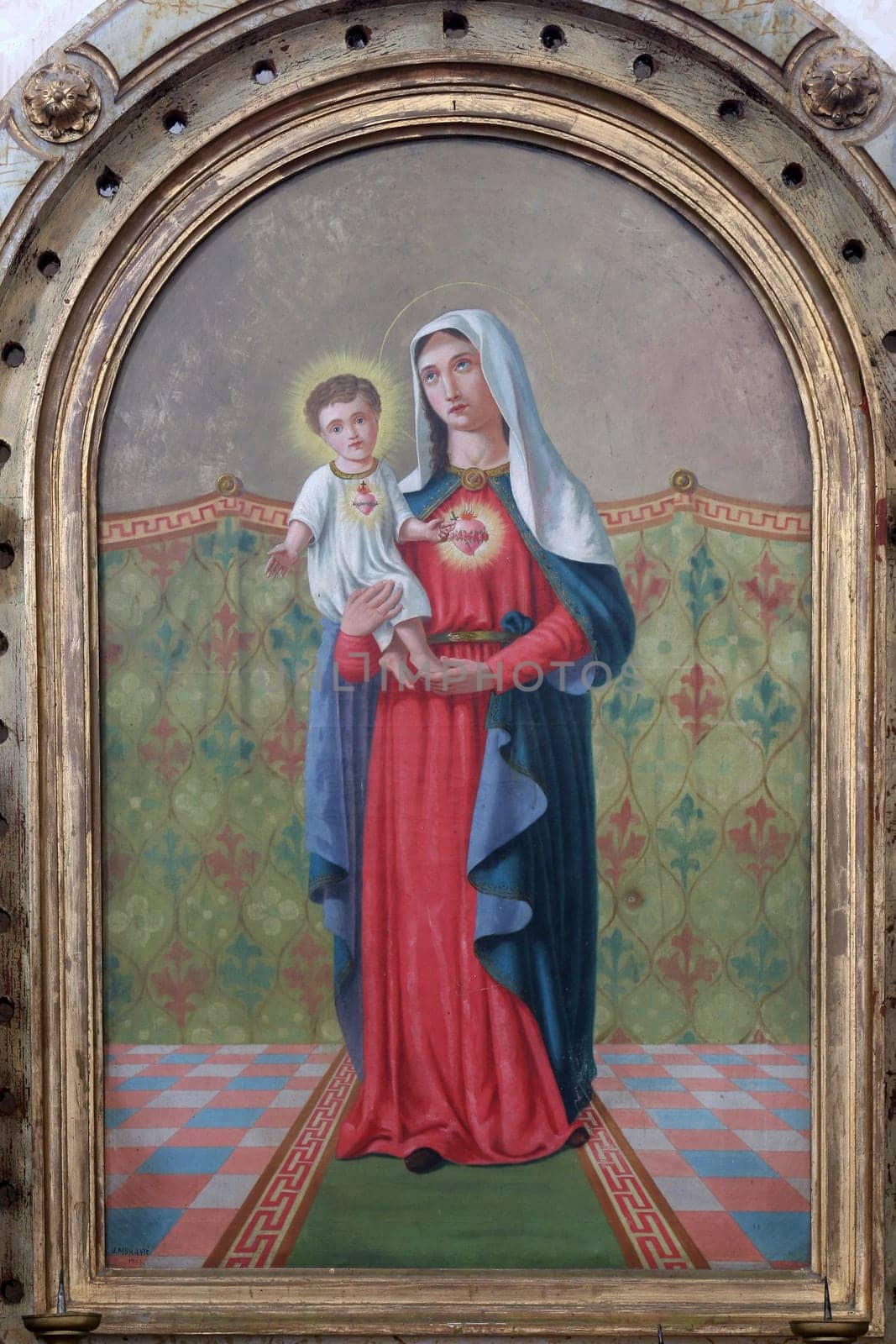 Immaculate Heart of Mary, altarpiece on the Virgin Mary altar in the Church of Saint Barbara in Carevdar, Croatia