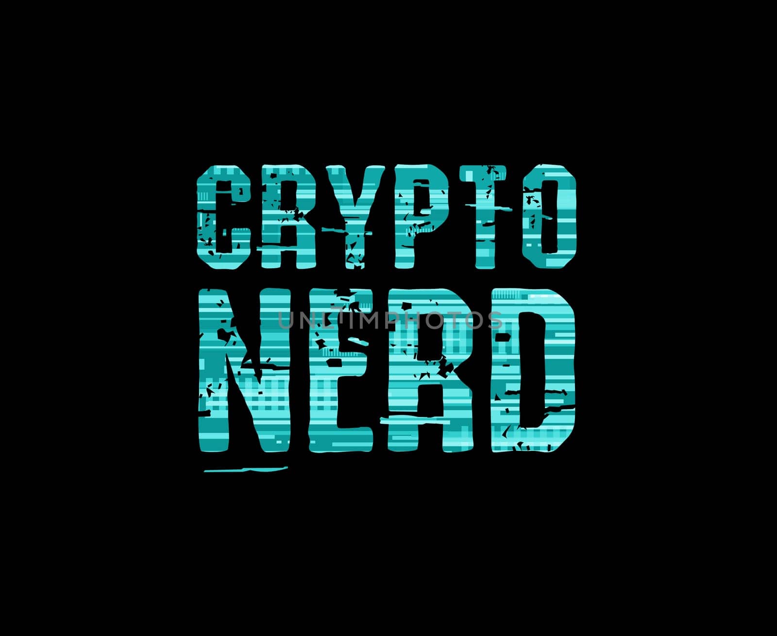 Crypto Nerd text art design for printing. Trendy typography illustration, hipster cyberspace style. Gift for cryptocurrency and blockchain technology geeks