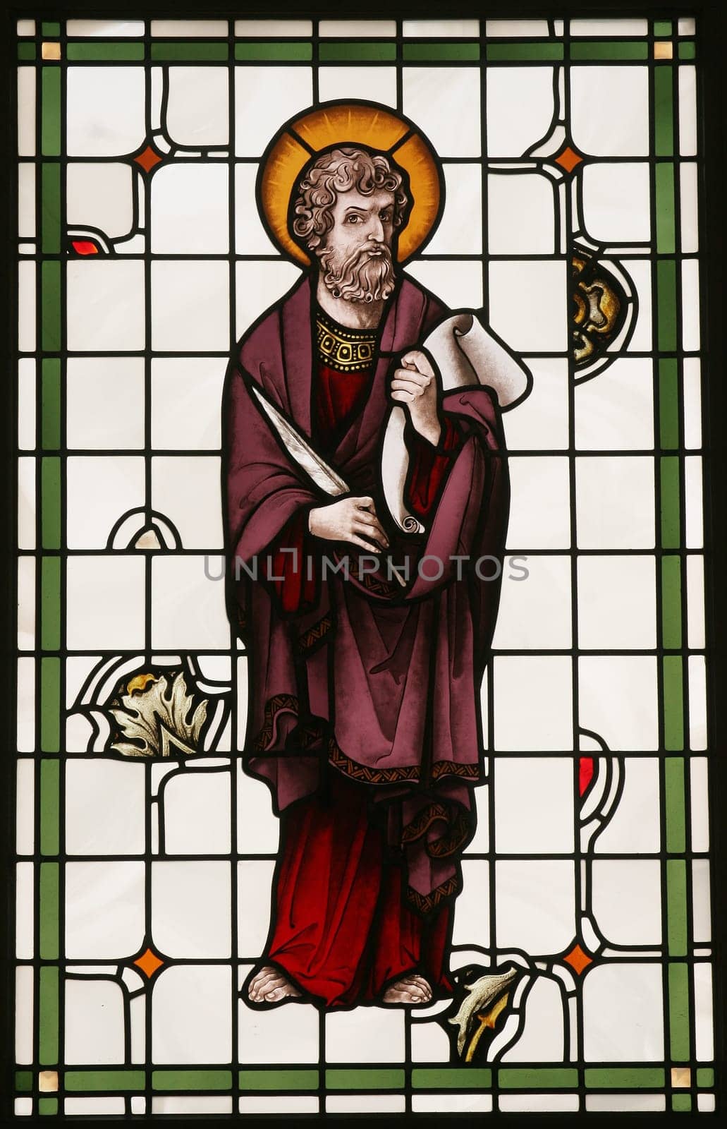 Saint Luke the Evangelist, stained glass window in the Church of Saint Anne in Bjelovar, Croatia