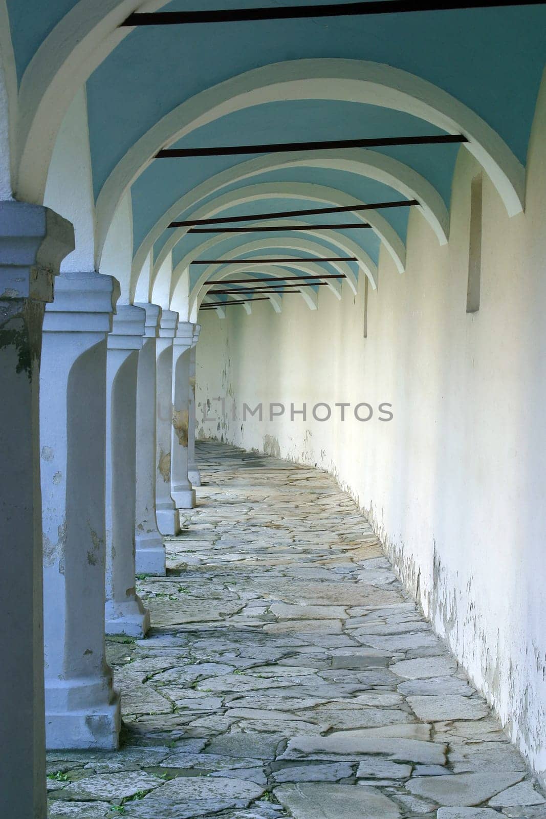 The arcades around the Parish Church of the Visitation of the Virgin Mary in Vinagora, Croatia