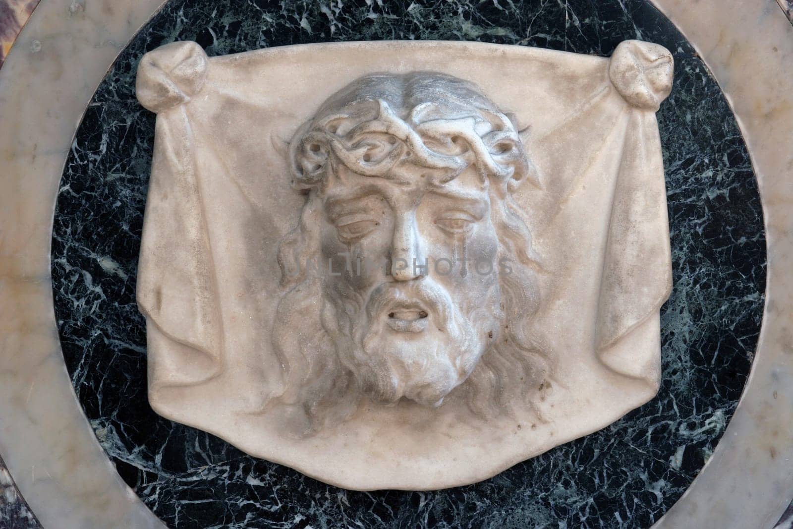 Veil of Veronica, relief on the altar of St. Nicholas Tavelic in the Cathedral of St. James in Sibenik, Croatia