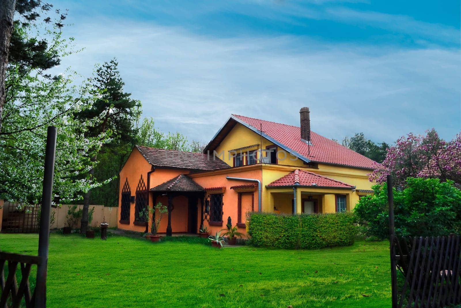 Residental house with green lawn