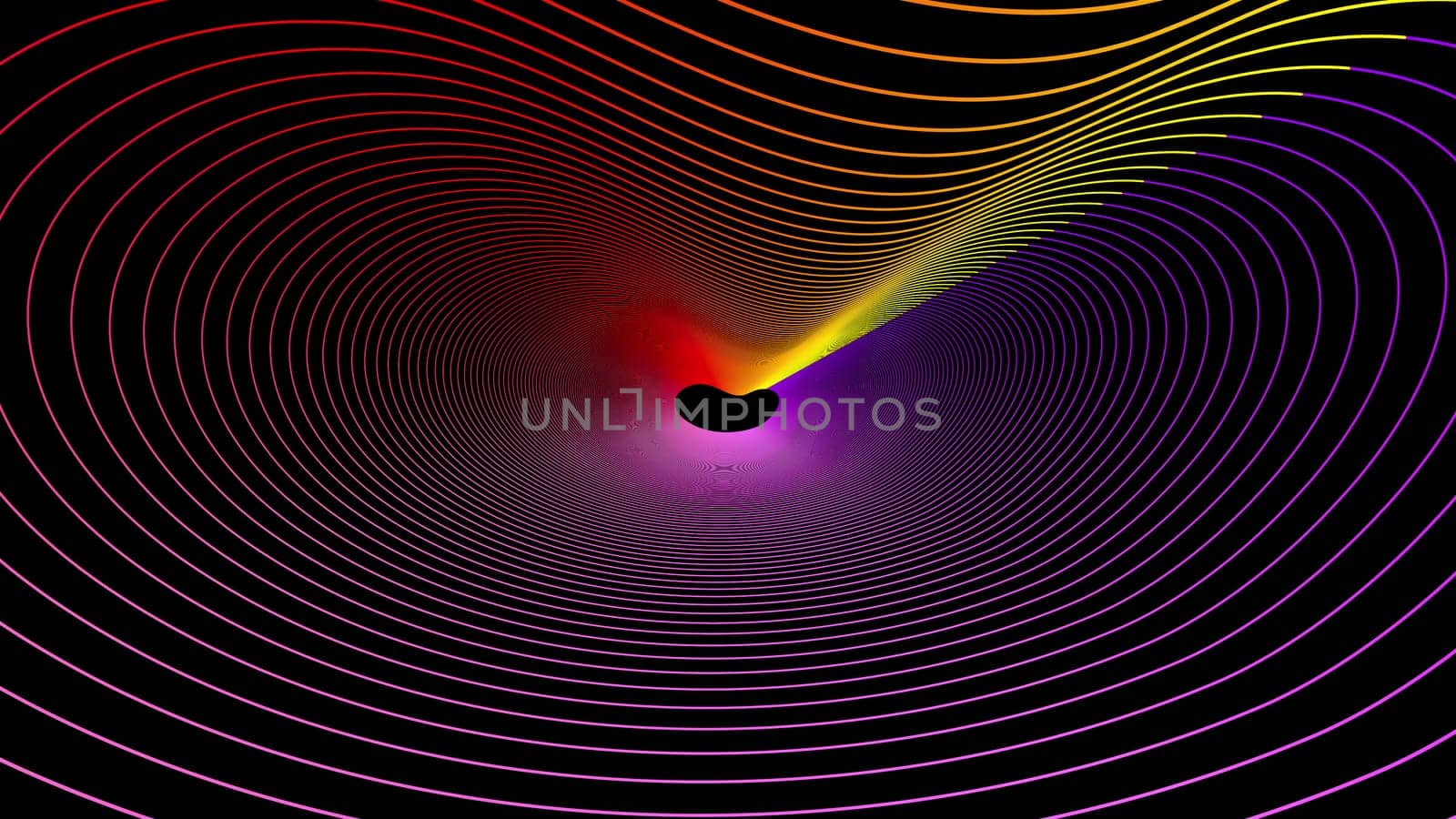Geometric ovals with vivid 3d render gradient. Digital acoustic synthesizer with circular music textures. Futuristic image of galaxy with energy waves of frequencies.
