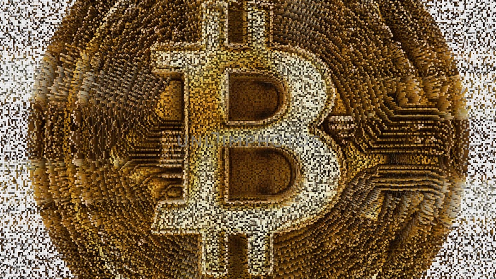 Pixel waves pulsing in 3d render ecurrency logo. Digital investment sign with commercial web mining and investments. Online payment in cryptocurrency trading and business.