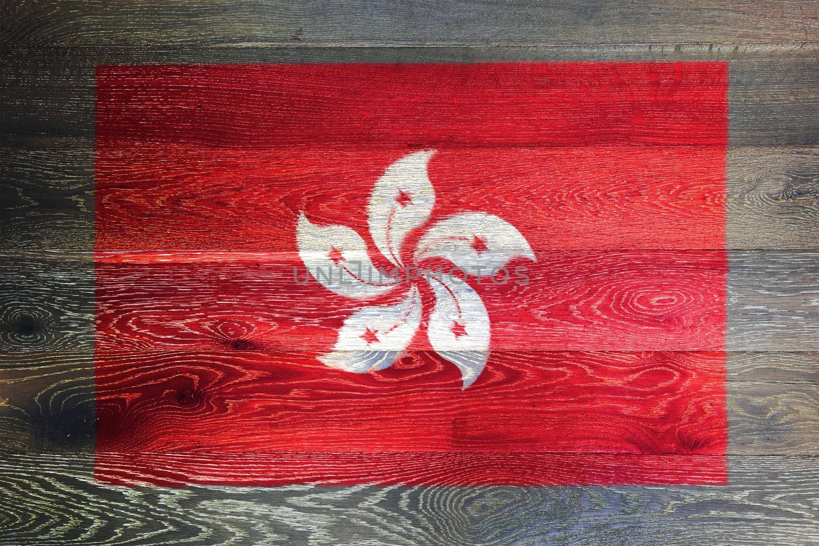 A Hong kong flag on rustic old wood surface background