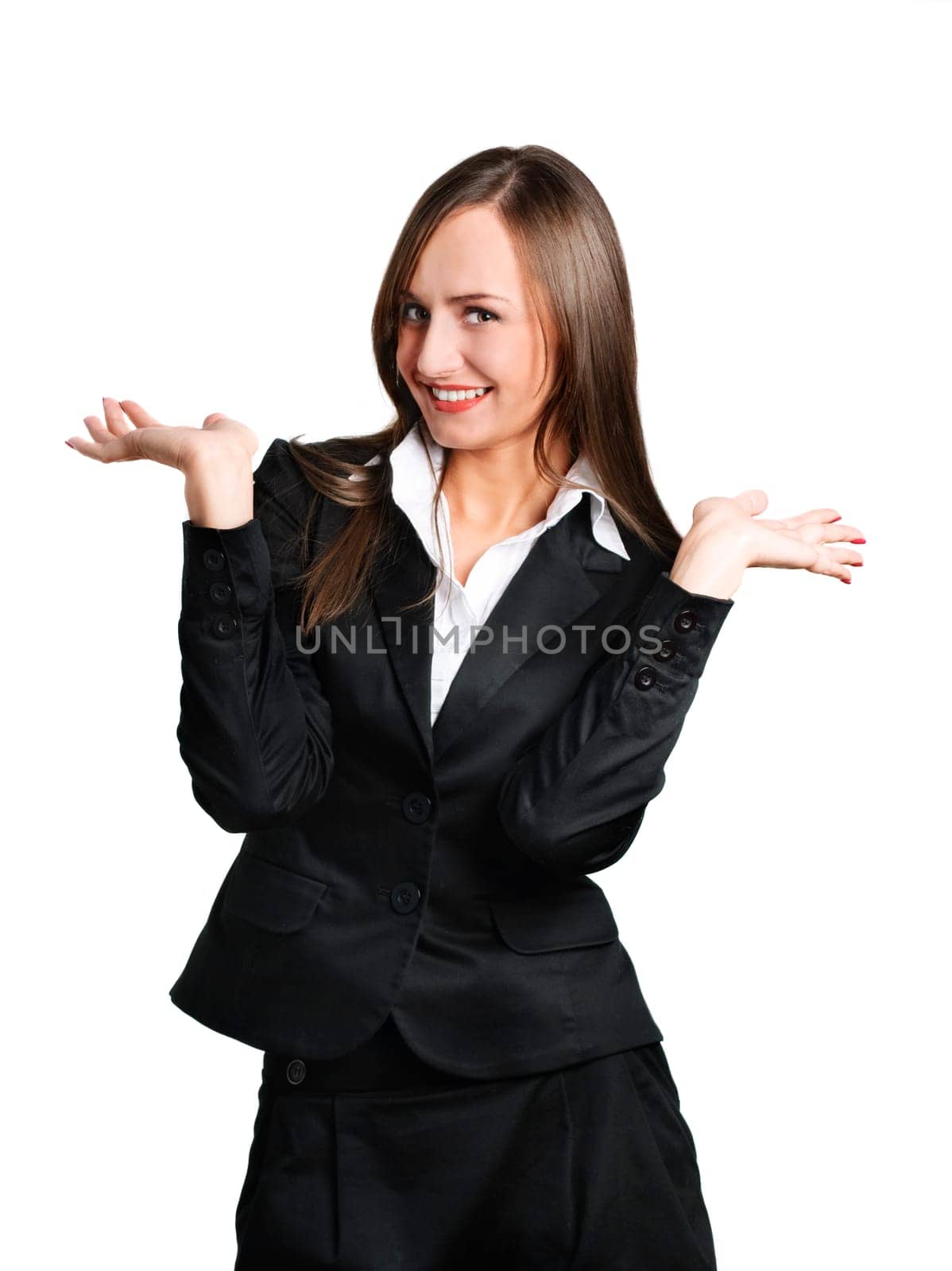 Exciting business woman isolated over white