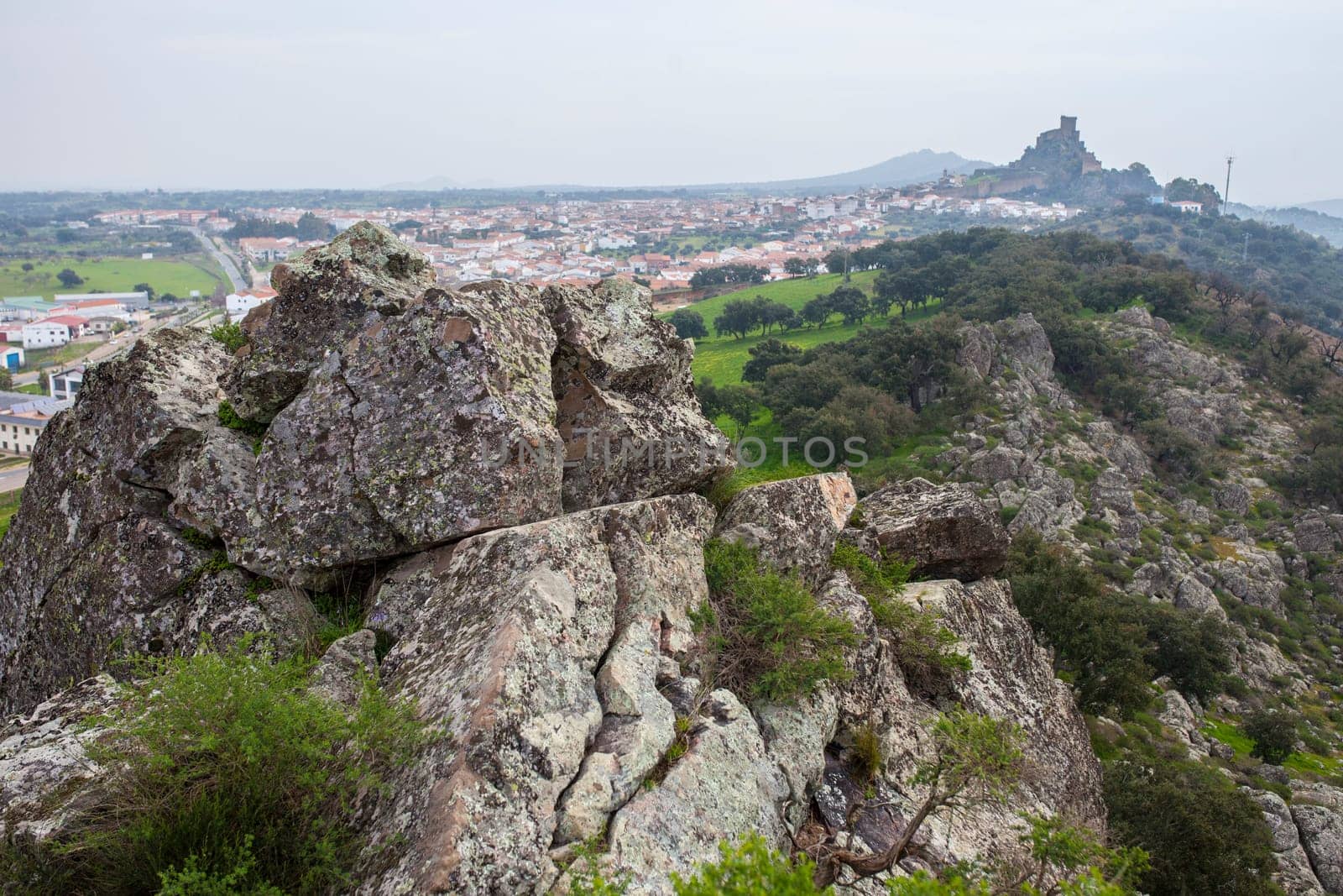 Luna Castle on winter season. View taken from San Blas Craig. Alburquerque, Extremadura, Spain