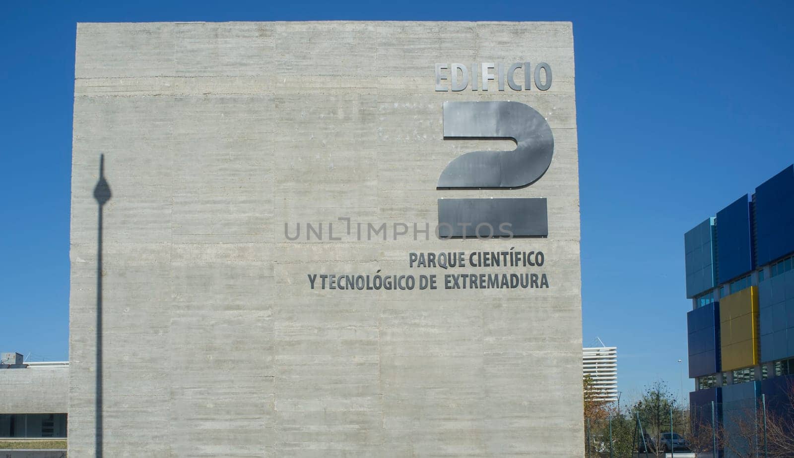 Badajoz, Spain - Jun 27th, 2018: Science and Technology Park Extremadura sign. Badajoz Campus, Spain