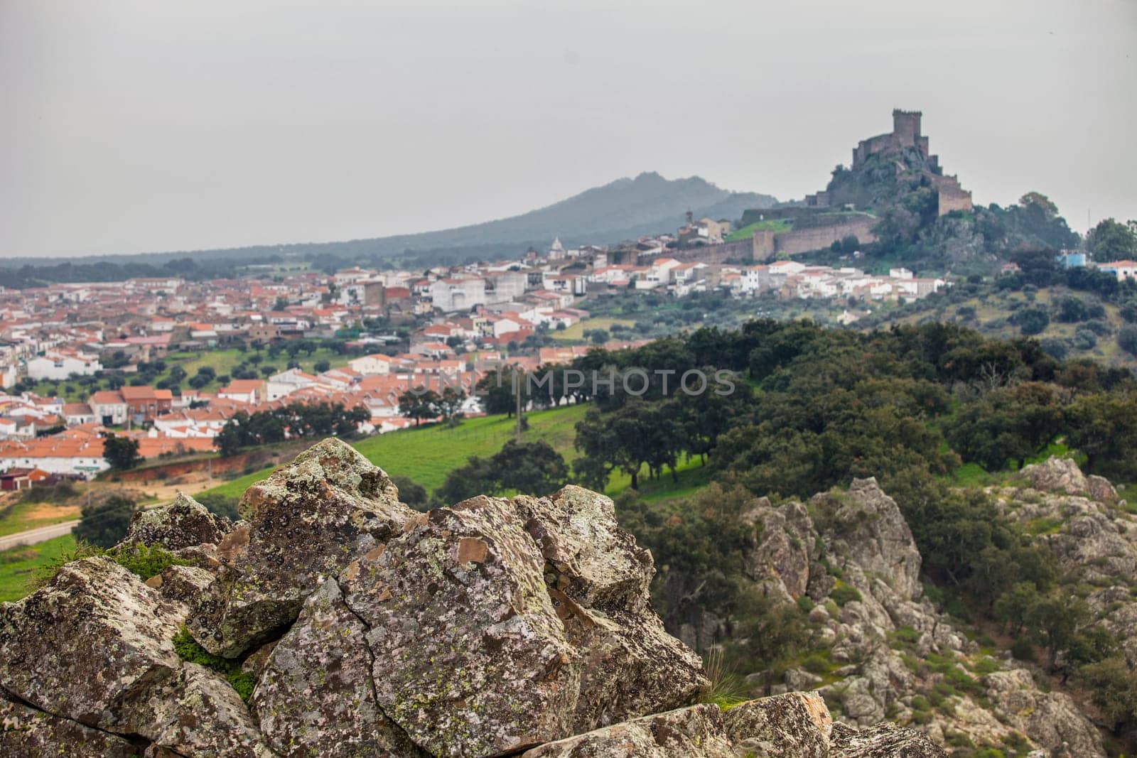 Luna Castle on winter season. View taken from San Blas Craig. Alburquerque, Extremadura, Spain