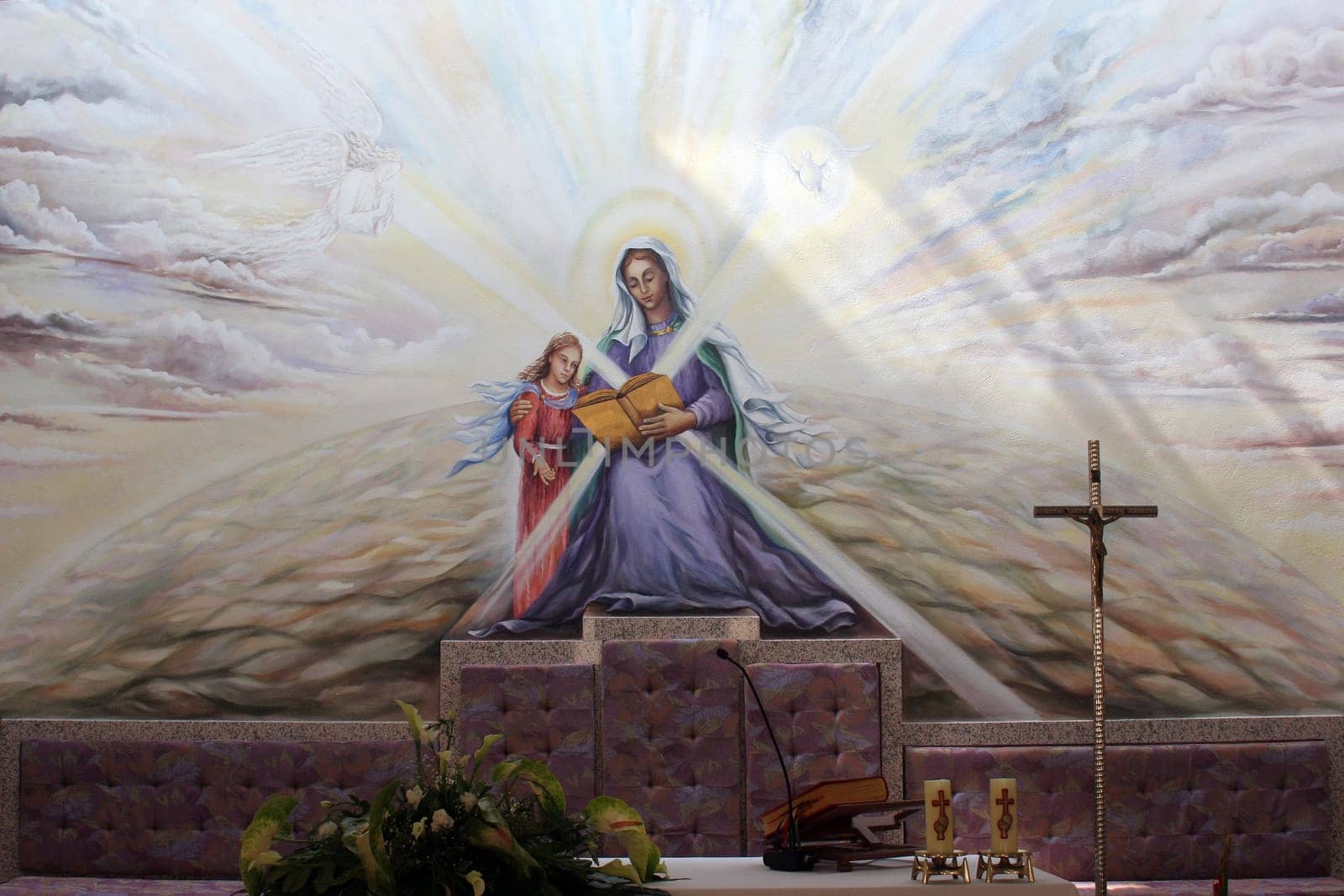 Education of the Virgin Mary, fresco on the main altar in the Church of the Saint Anne in Bjelovar, Croatia