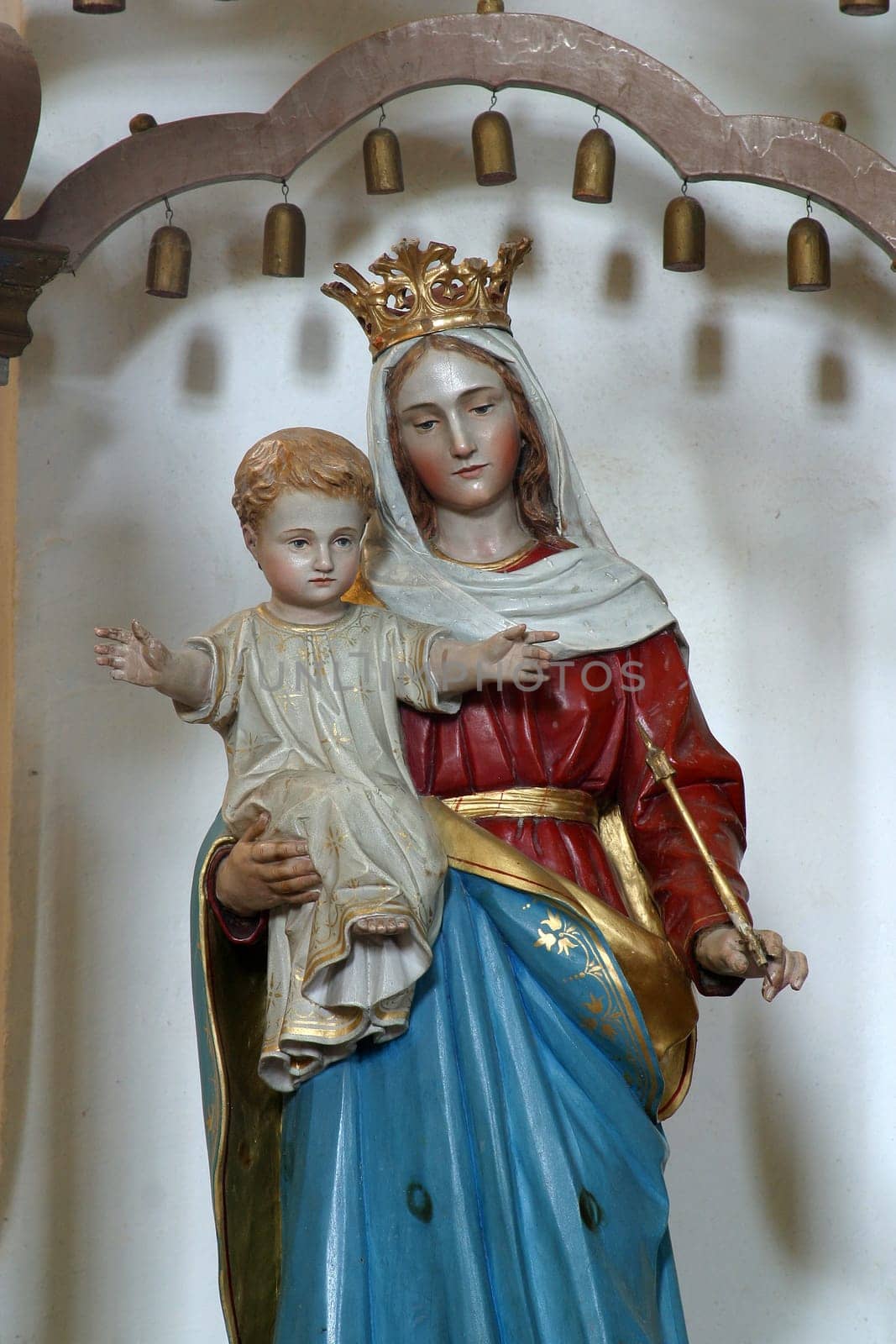 Virgin Mary with child Jesus, statue in the church of Our Lady of the Snows in Volavje, Croatia