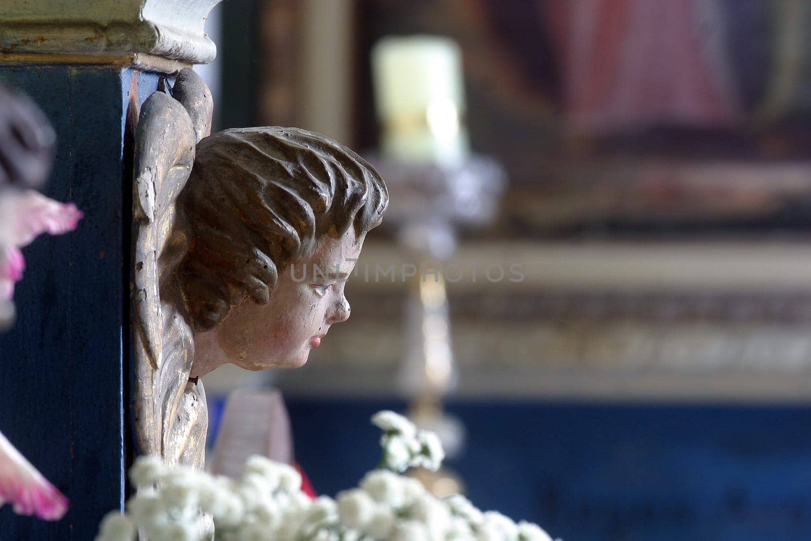 Angel, statue on the altar of St. Mary in the church of Our Lady of the Snows in Volavje, Croatia