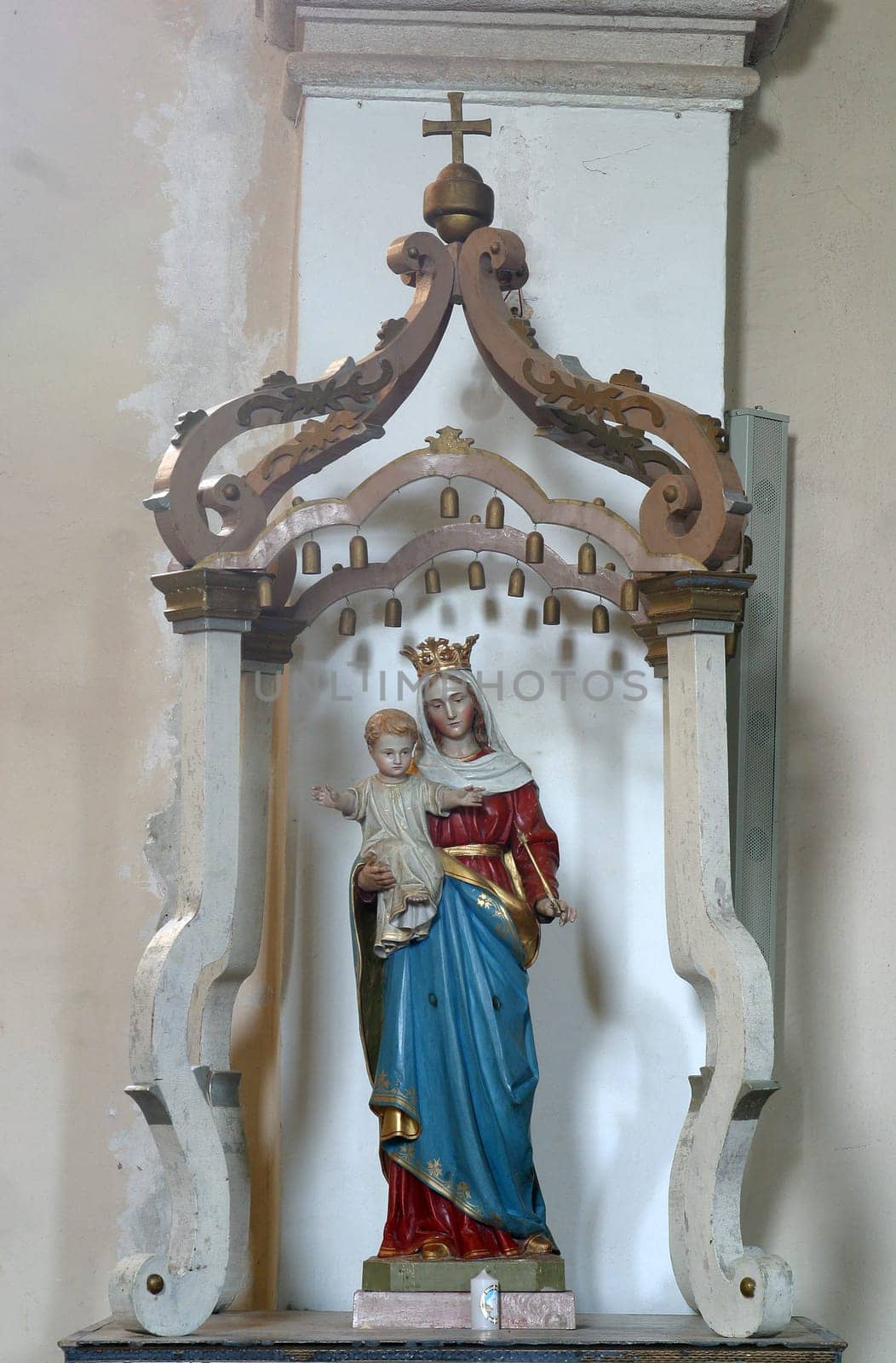 Virgin Mary with child Jesus, statue in the church of Our Lady of the Snows in Volavje, Croatia