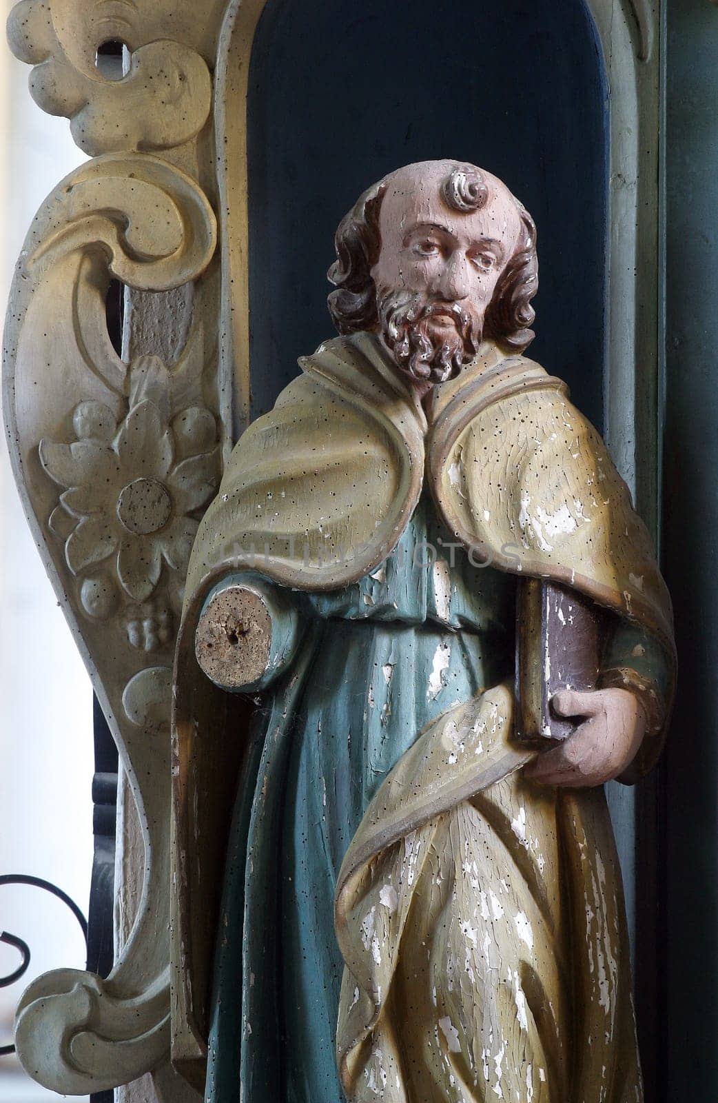 Statue of a saint on the altar of St. Stephen in the church of Our Lady of the Snows in Volavje, Croatia