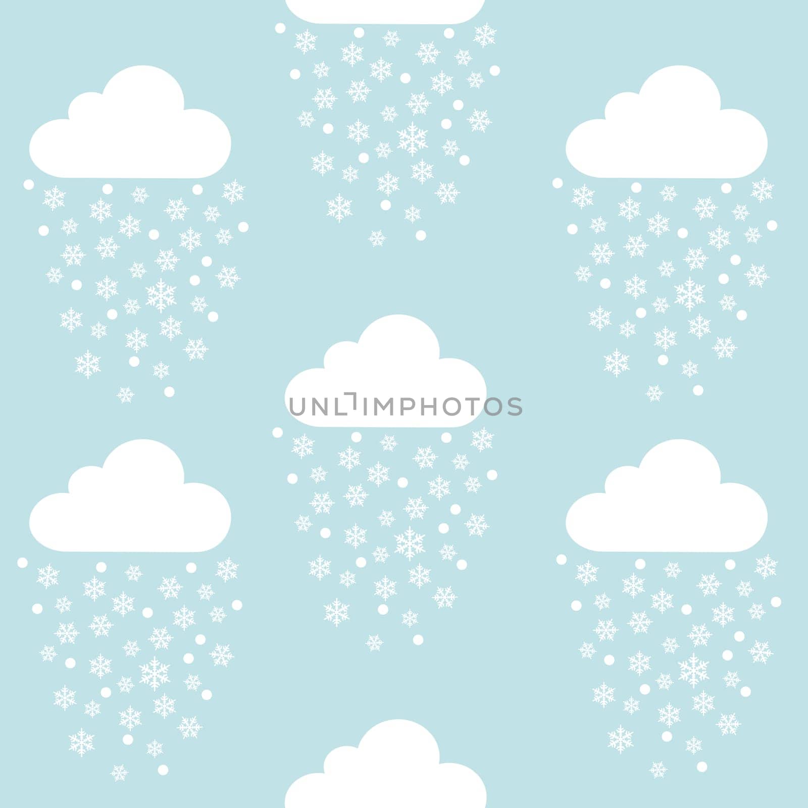 Cartoon clouds with snowflakes seamless background