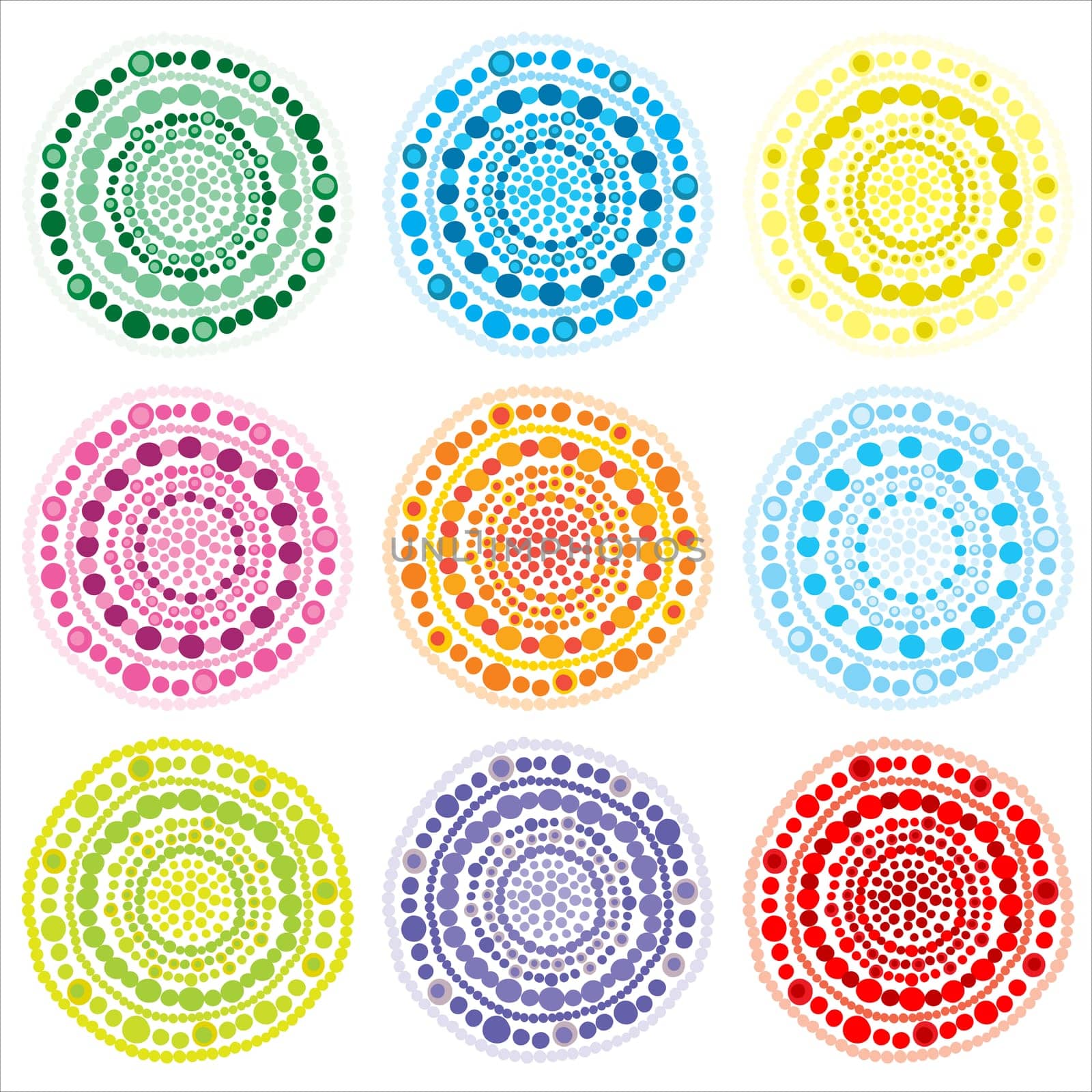 Colored round shape made of dots collection