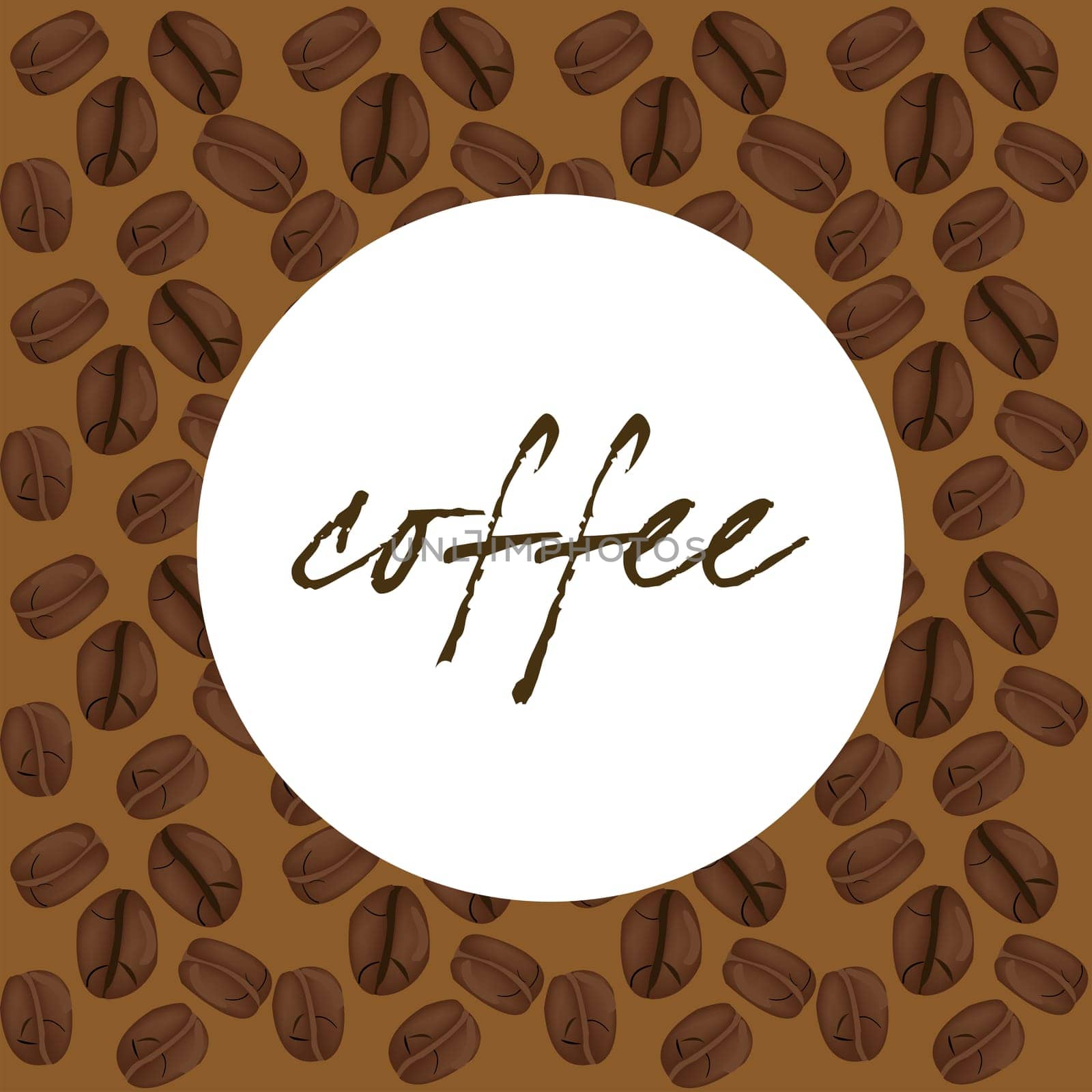 Coffee poster with coffee beans over brown background