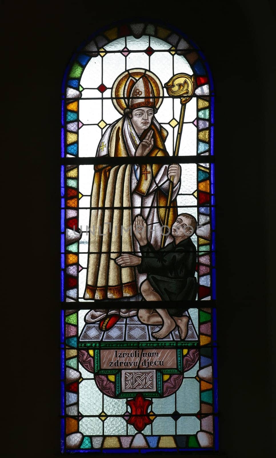 Stained glass window in the church of Exaltation of the Holy Cross in Kravarsko, Croatia