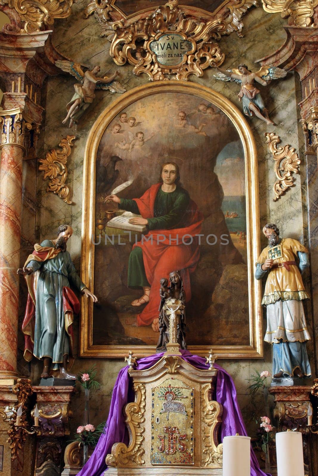 Main altar in the Church of St. John the Apostle and Evangelist in Cerje, Croatia