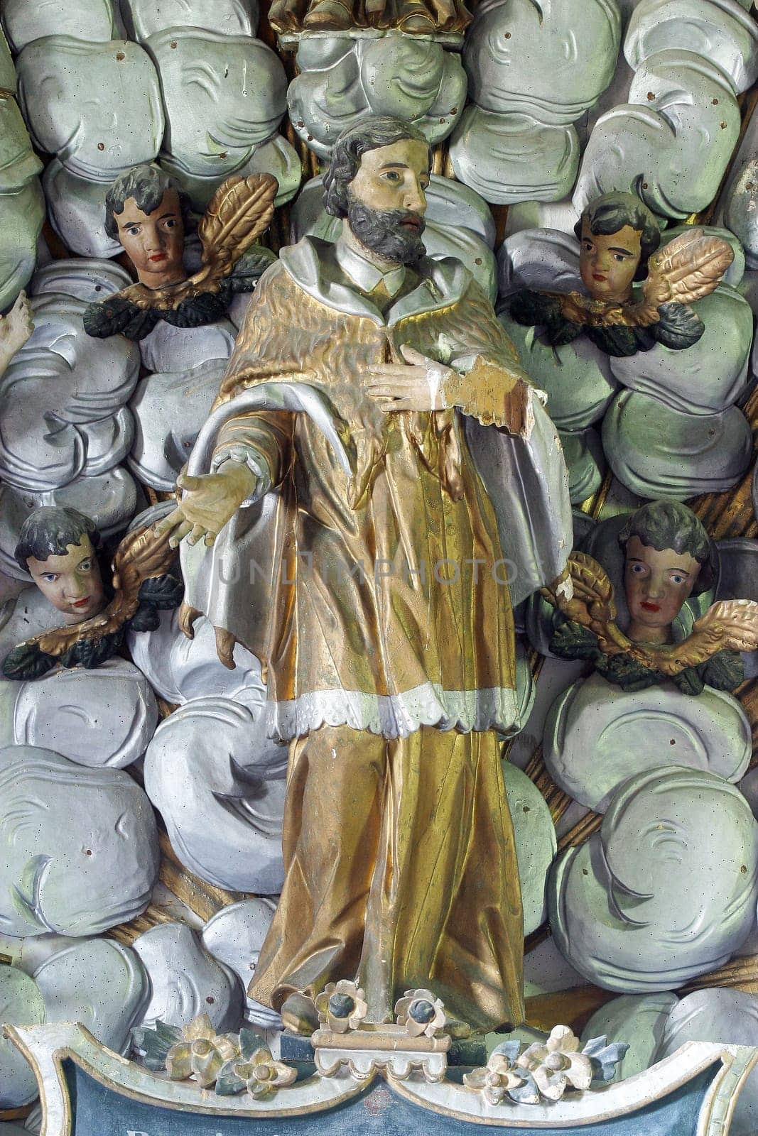 Saint John of Nepomuk, statue on the altar of St. John of Nepomuk in the church of Our Lady of the Snows in Volavje, Croatia