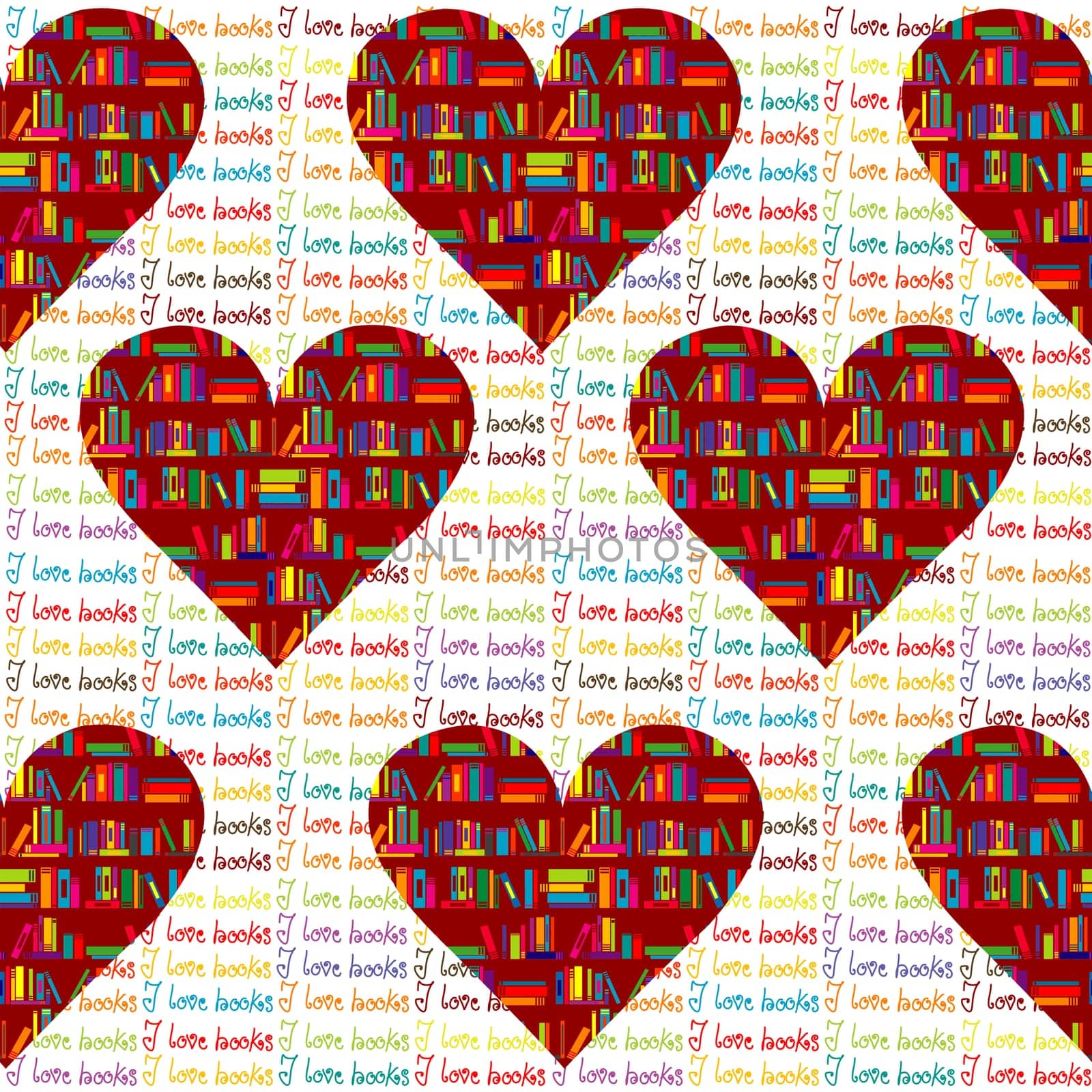 I love books seamless background with hearts made from books