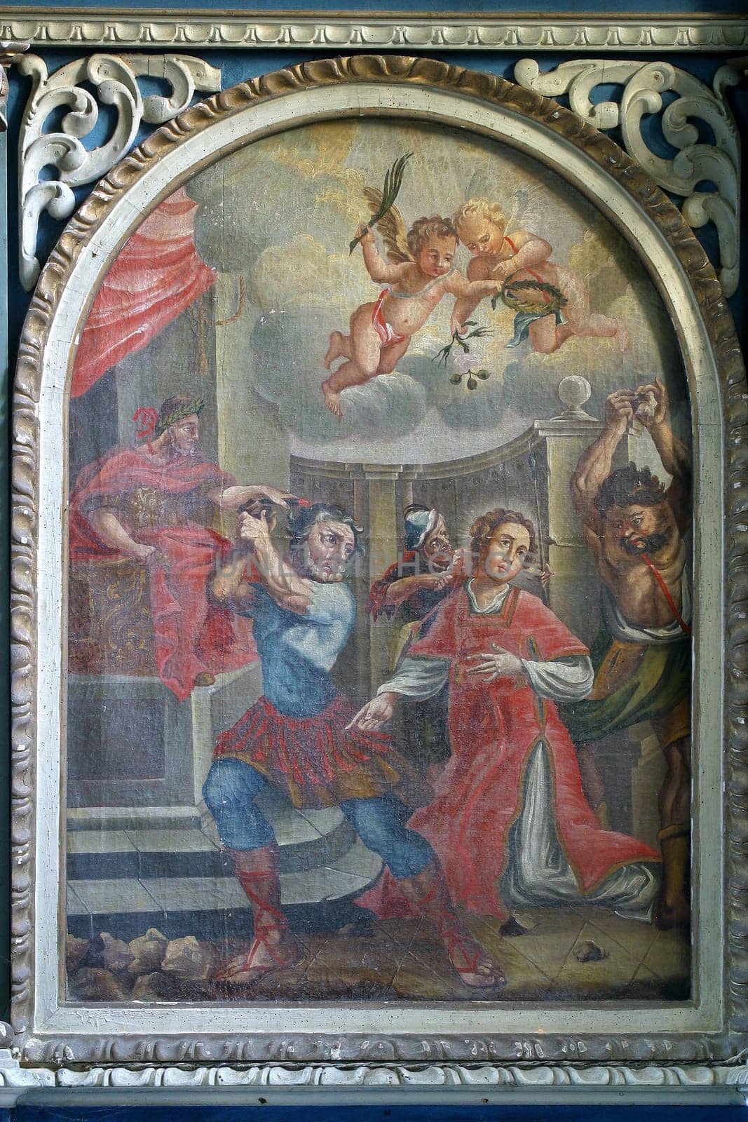 Stoning of St. Stephen, altar painting on the altar of St. Stephen in the church of Our Lady of the Snows in Volavje, Croatia