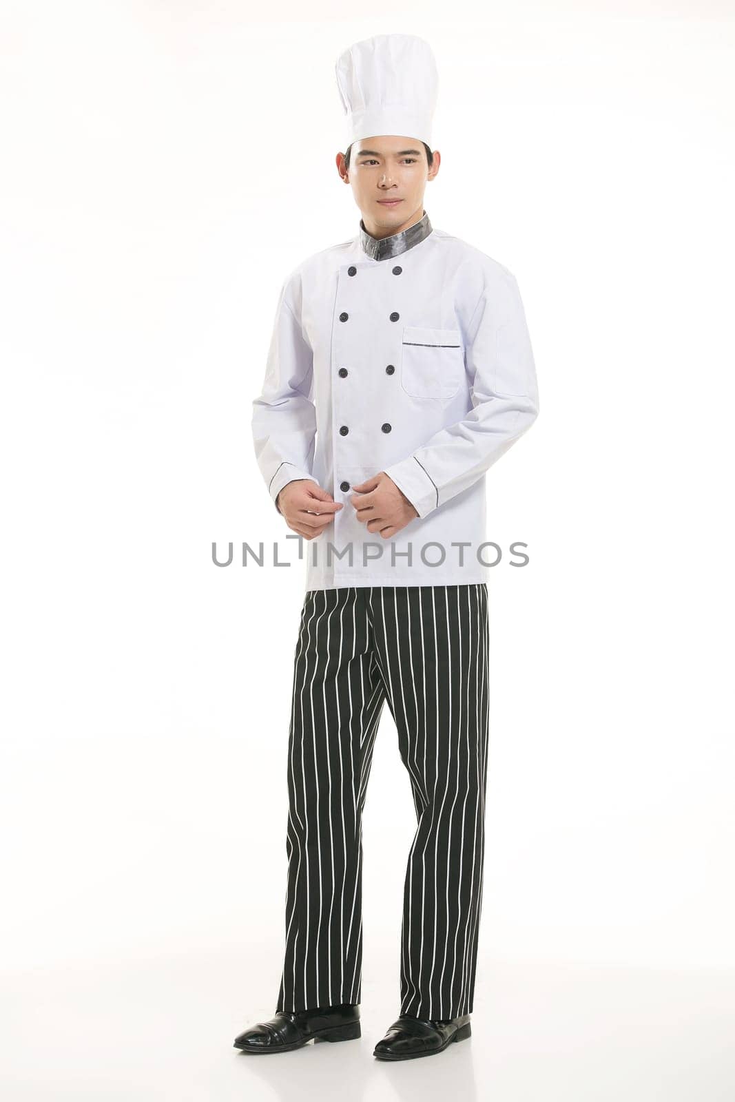 Wearing all kinds of clothing chef dietitian in front of white background