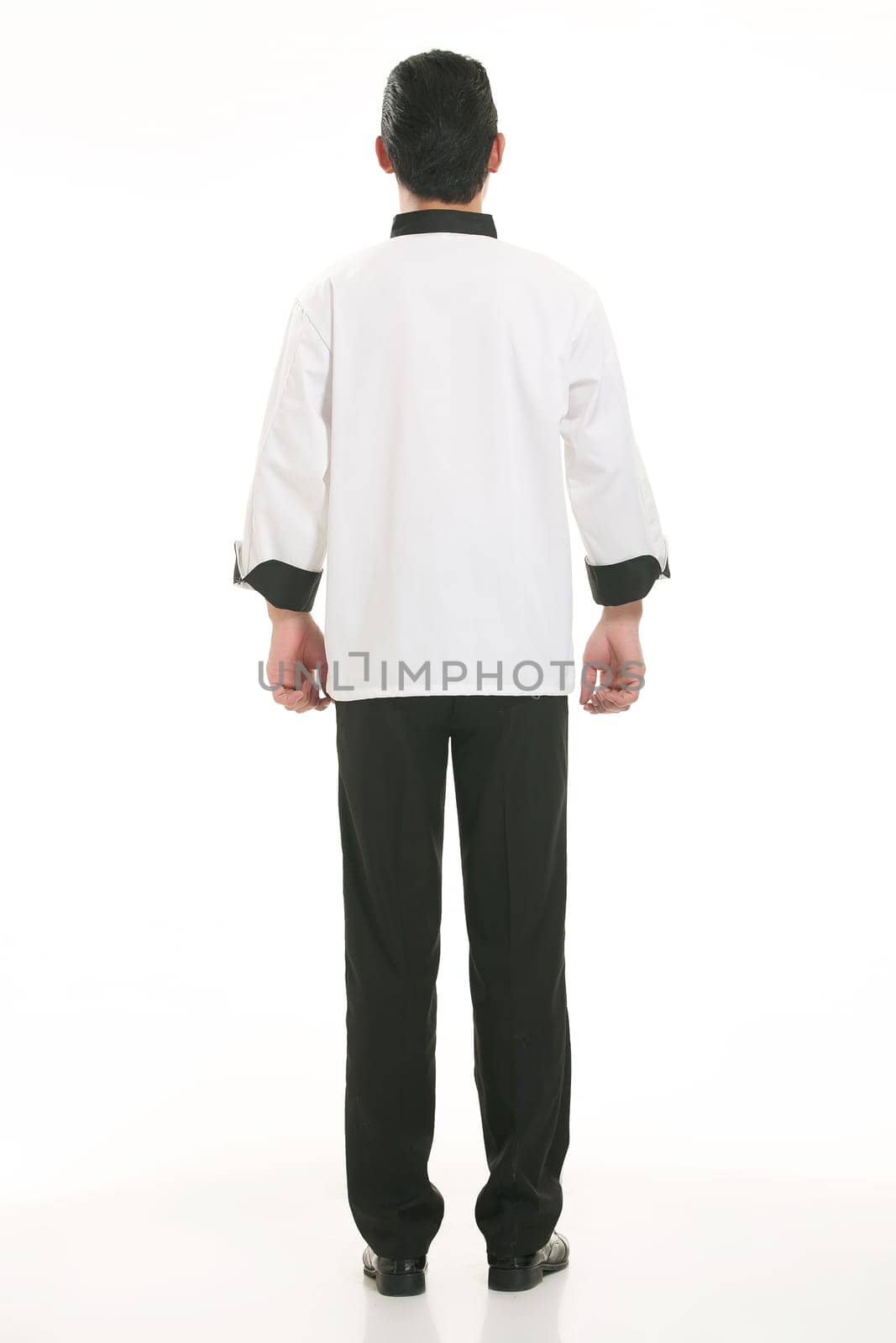 Wearing all kinds of clothing chef dietitian in front of white background