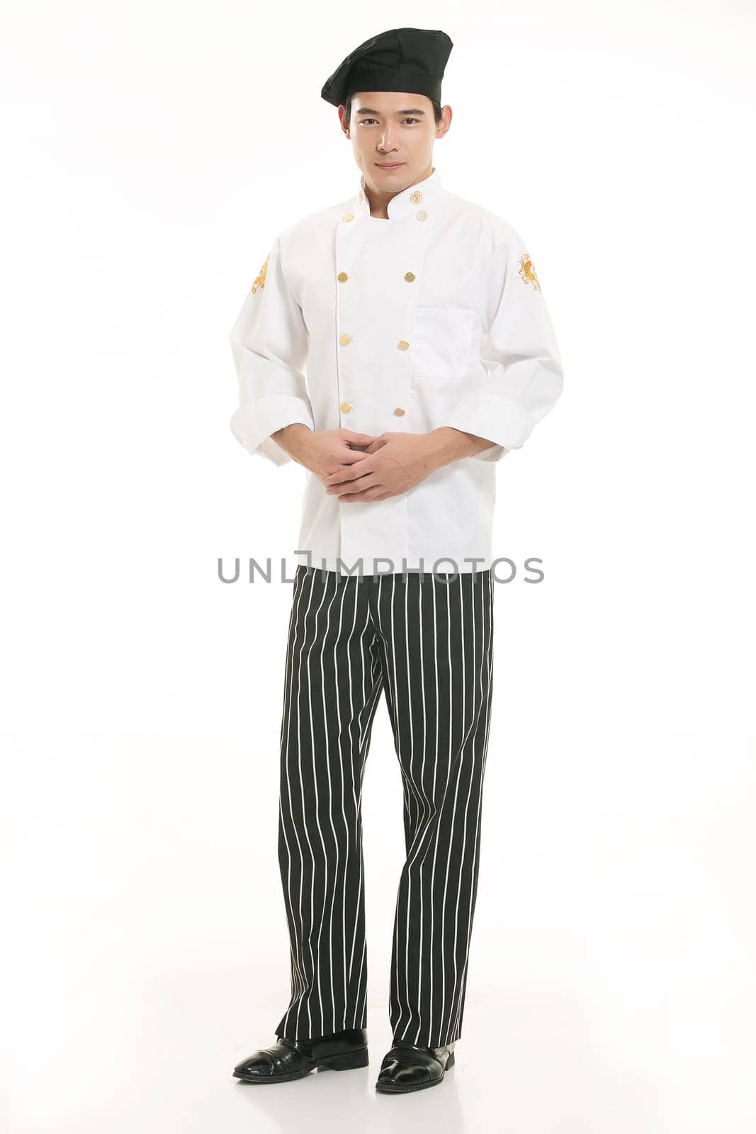 Wearing all kinds of clothing chef dietitian in front of white background