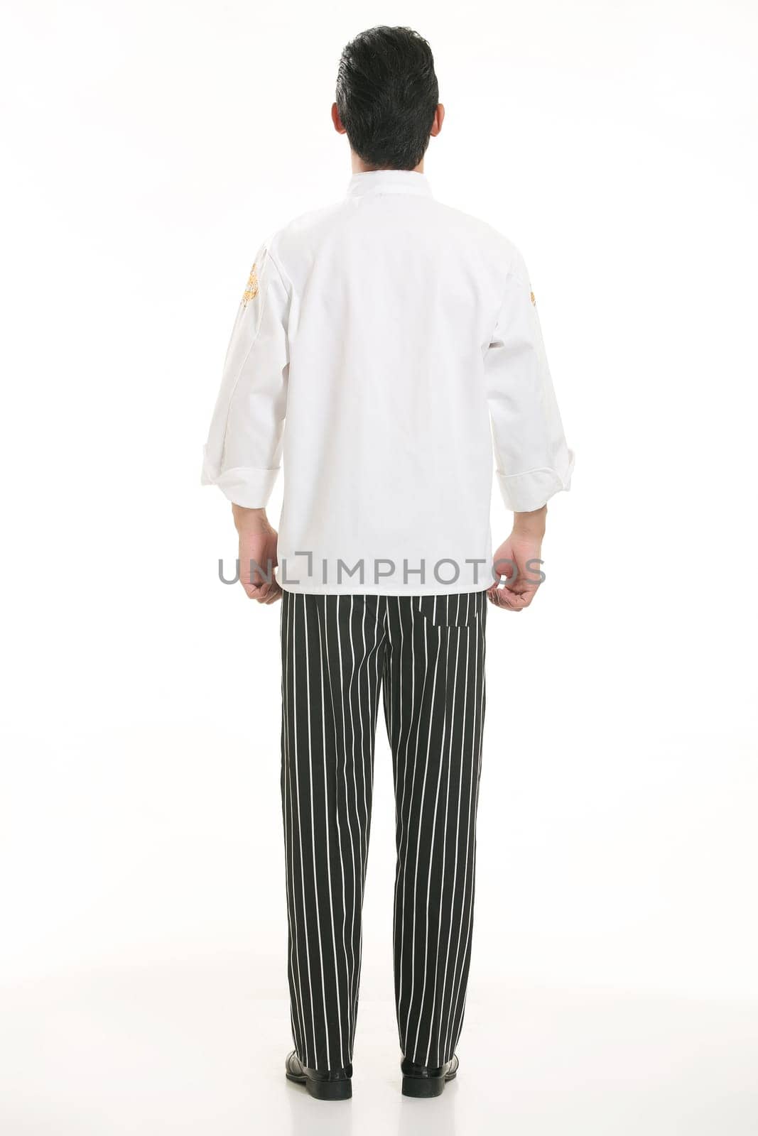 Wearing all kinds of clothing chef dietitian in front of white background
