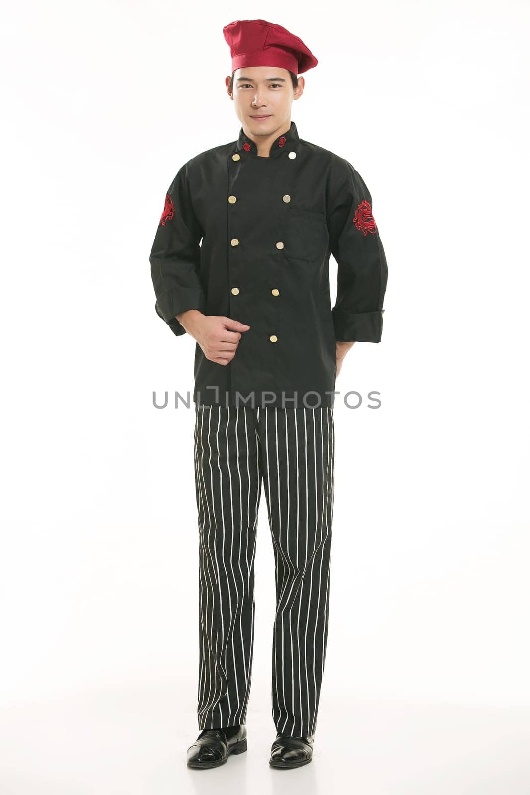 Wearing all kinds of clothing chef dietitian in front of white background