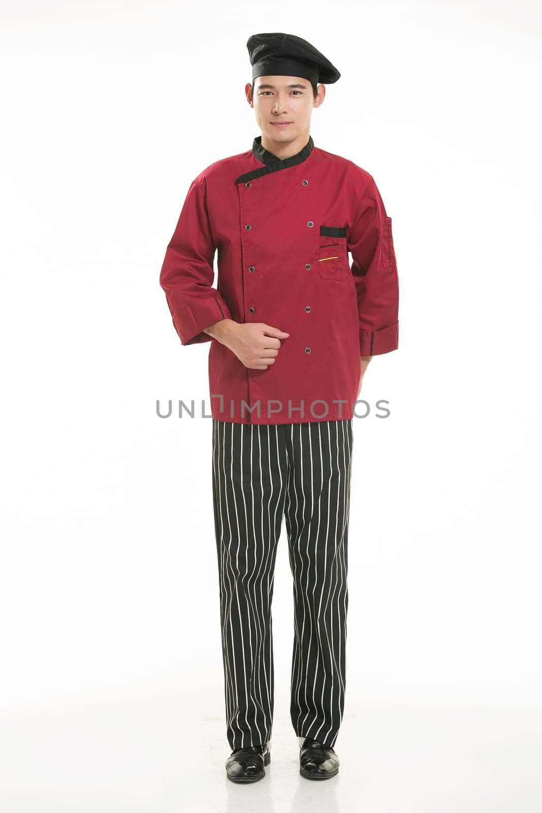Wearing all kinds of clothing chef dietitian in front of white background