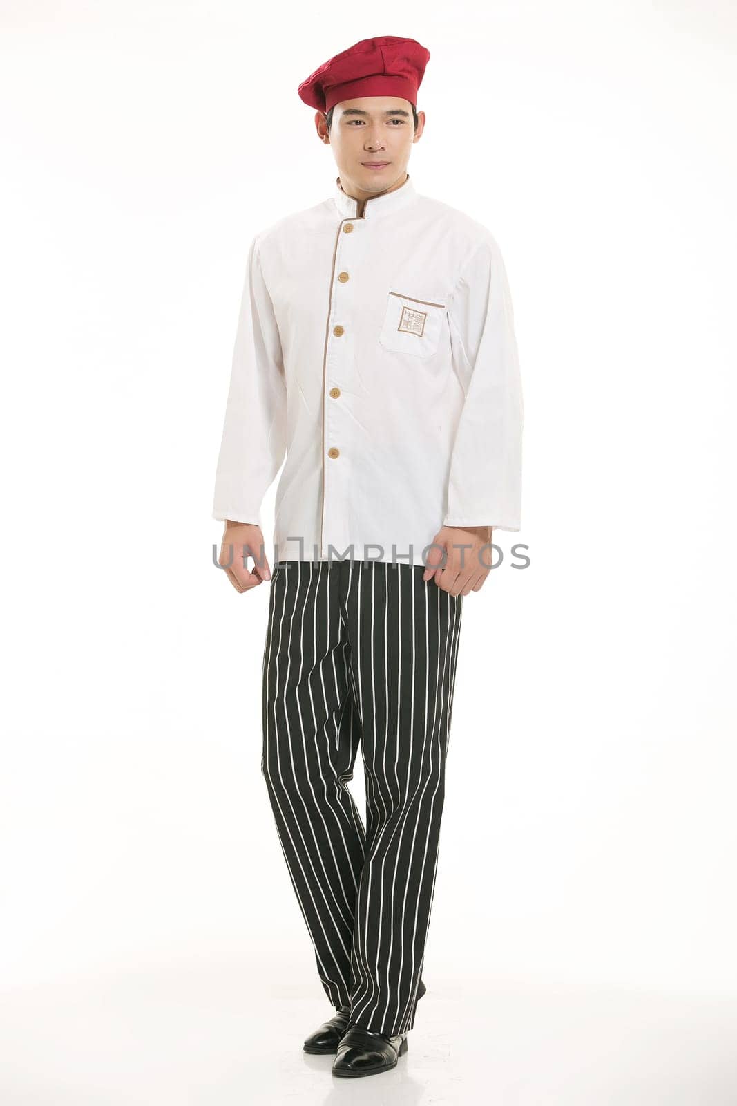 Wearing all kinds of clothing chef dietitian in front of white background