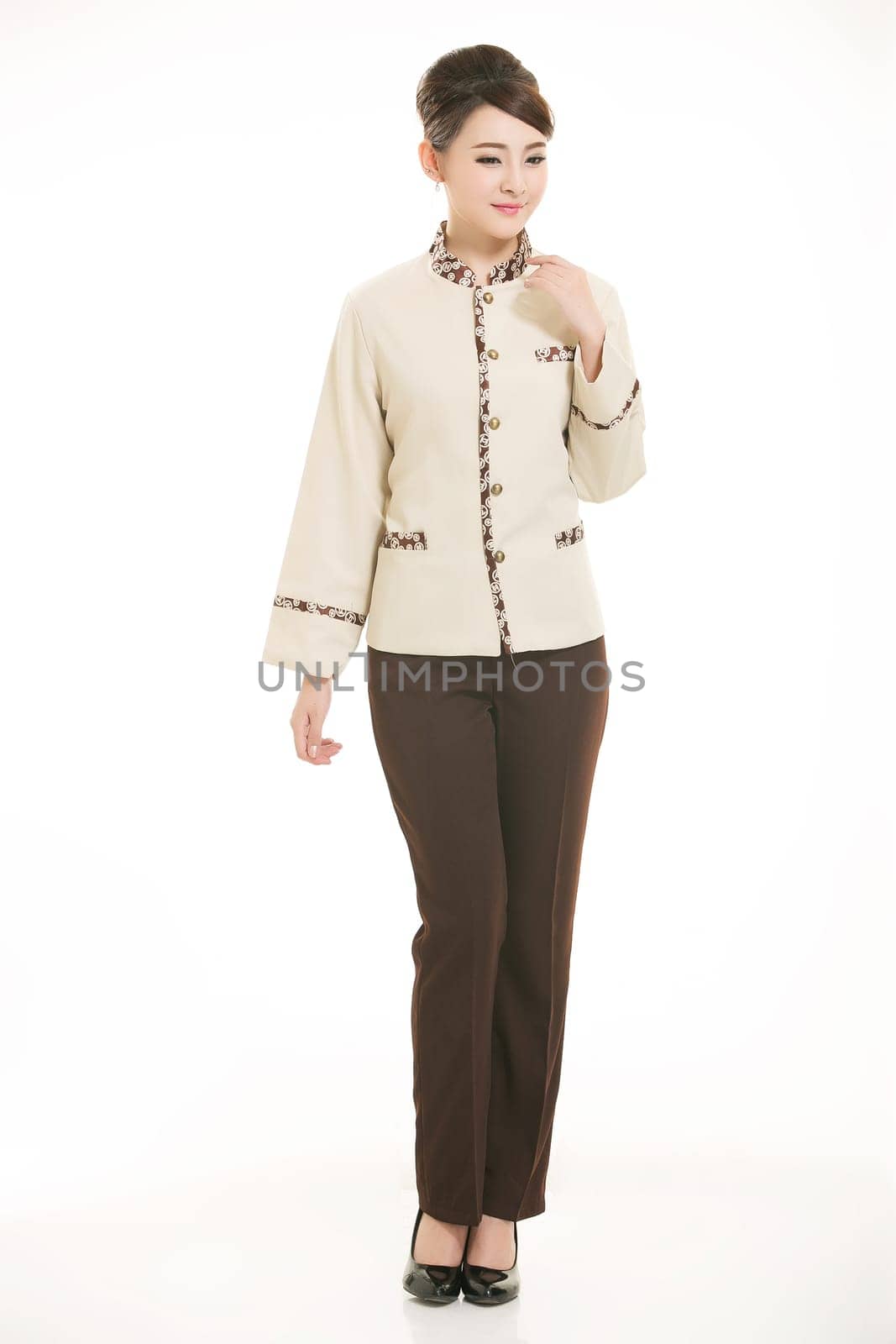 In a variety of occupation clothing cleaners stand in front of a white background