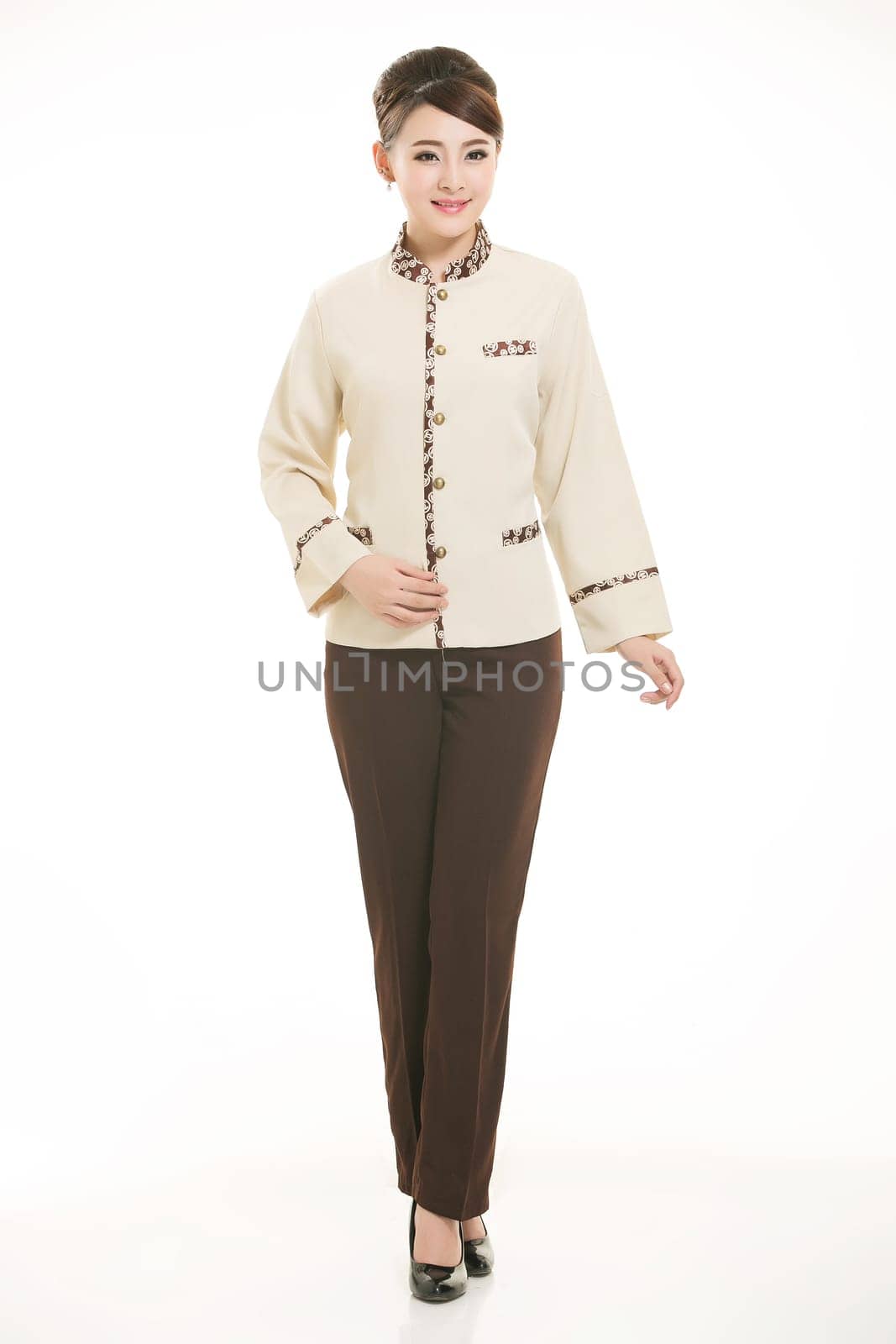 In a variety of occupation clothing cleaners stand in front of a white background