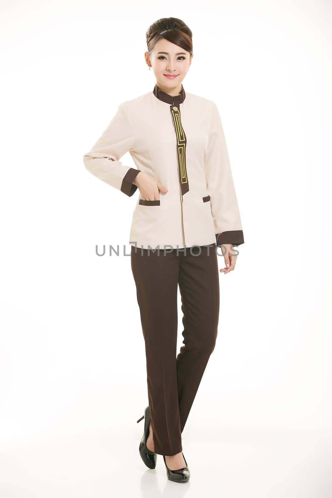 In a variety of occupation clothing cleaners stand in front of a white background