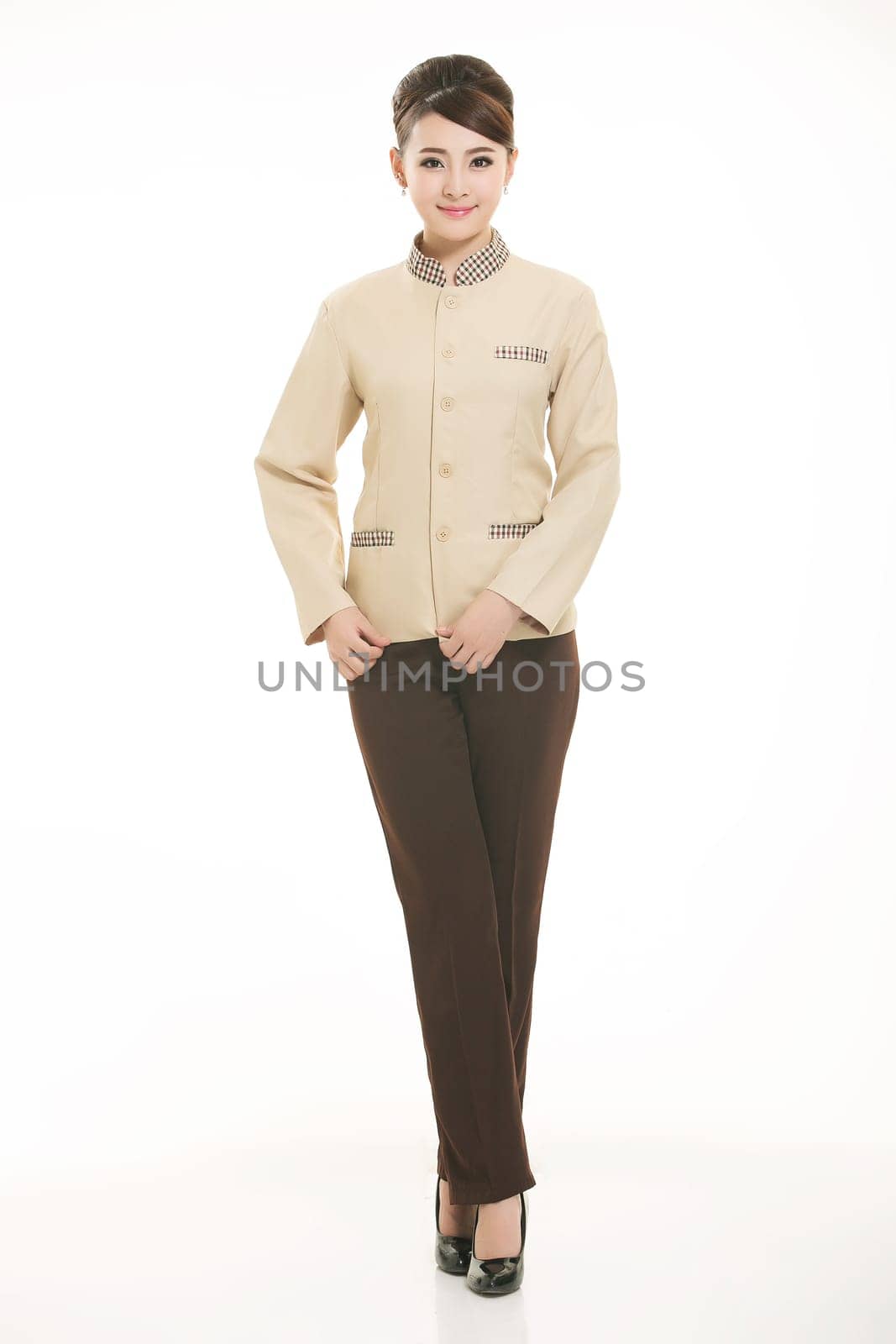 In a variety of occupation clothing cleaners stand in front of a white background