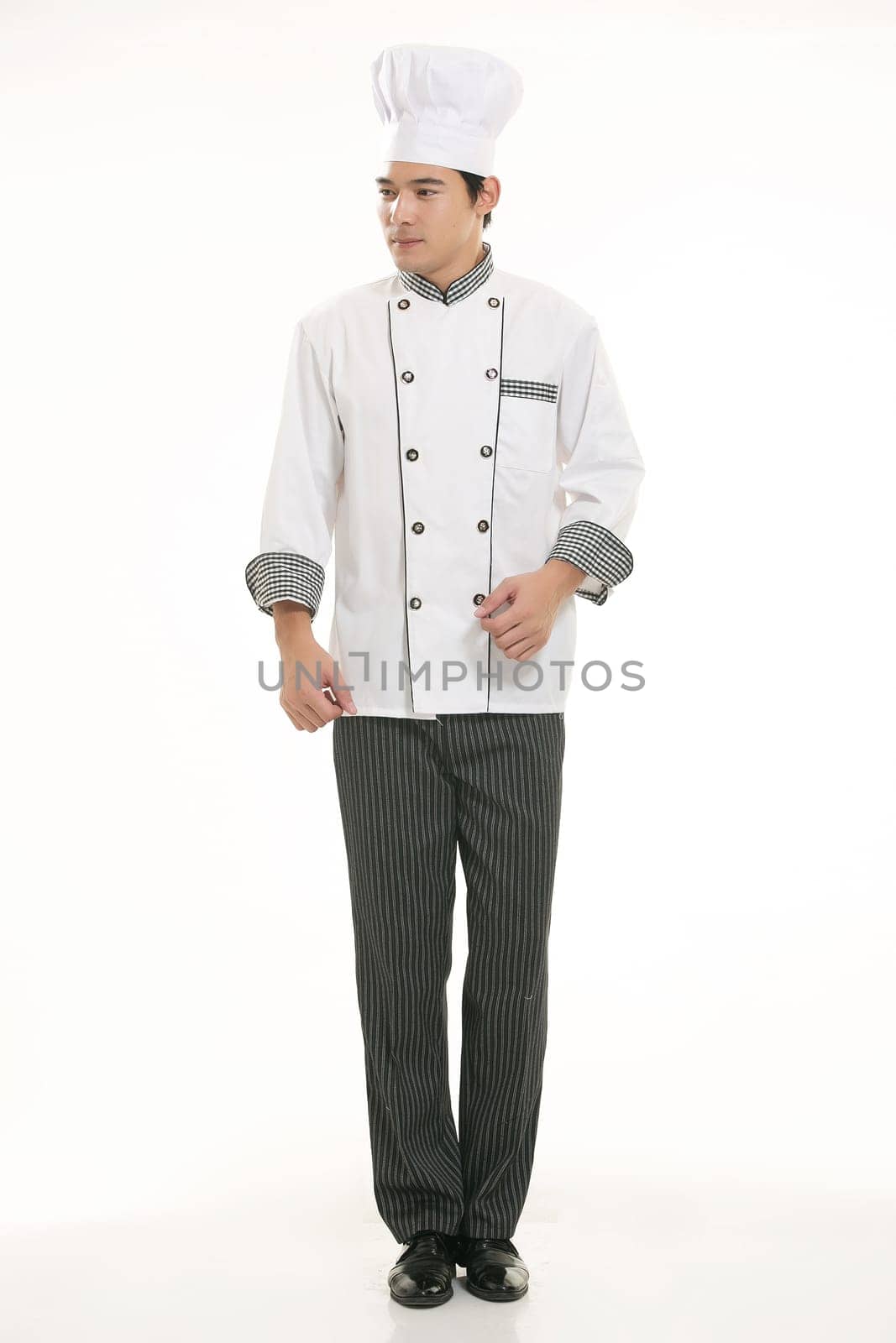 Wearing all kinds of clothing chef dietitian in front of white background