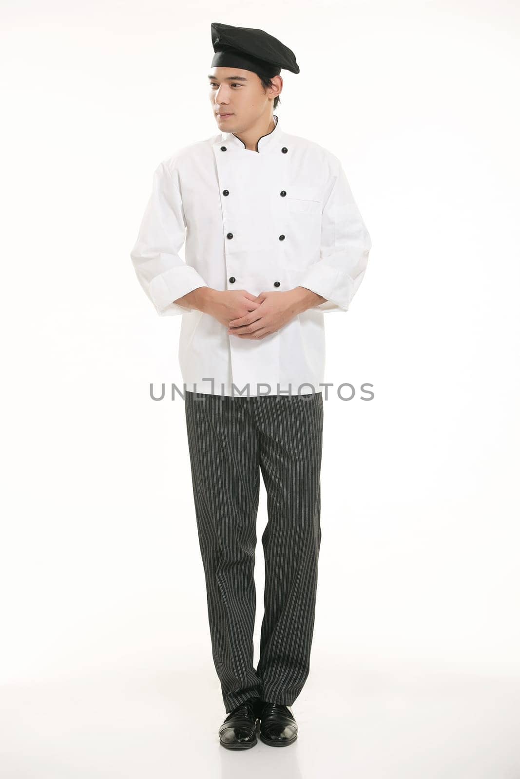 Wearing all kinds of clothing chef dietitian in front of white background