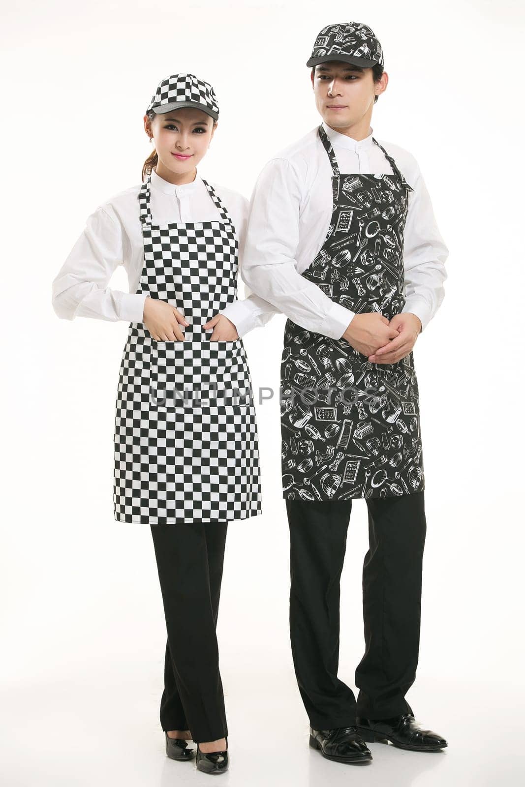 Wear clothing occupation Chinese waiters in white background