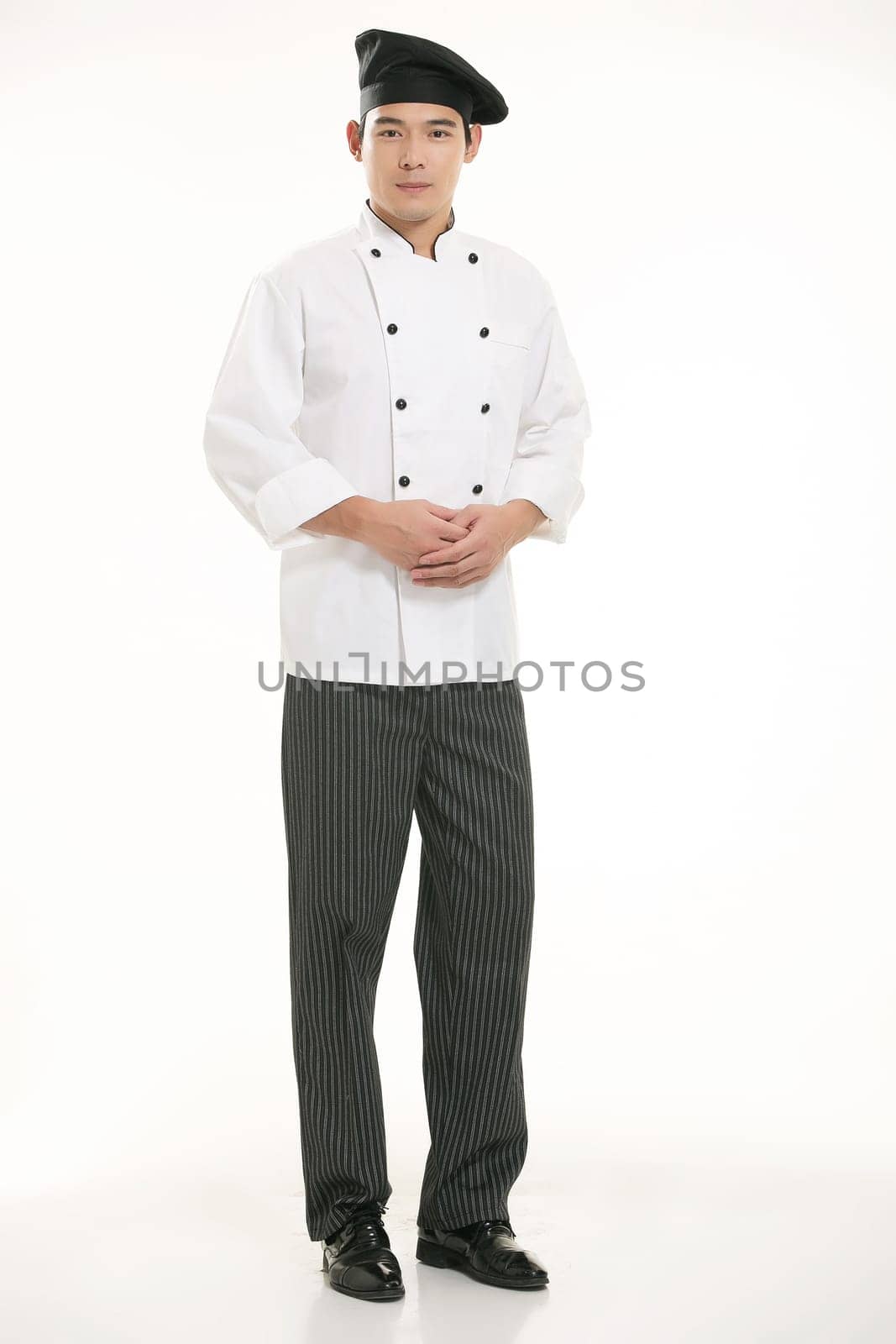 Wearing all kinds of clothing chef dietitian in front of white background