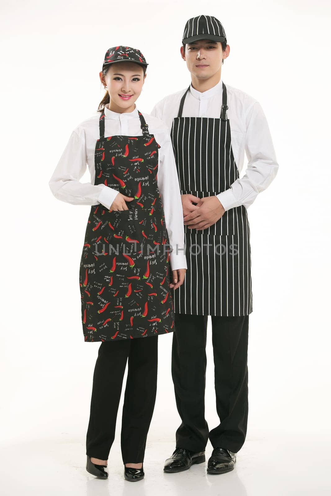 Wear clothing occupation Chinese waiters in white background