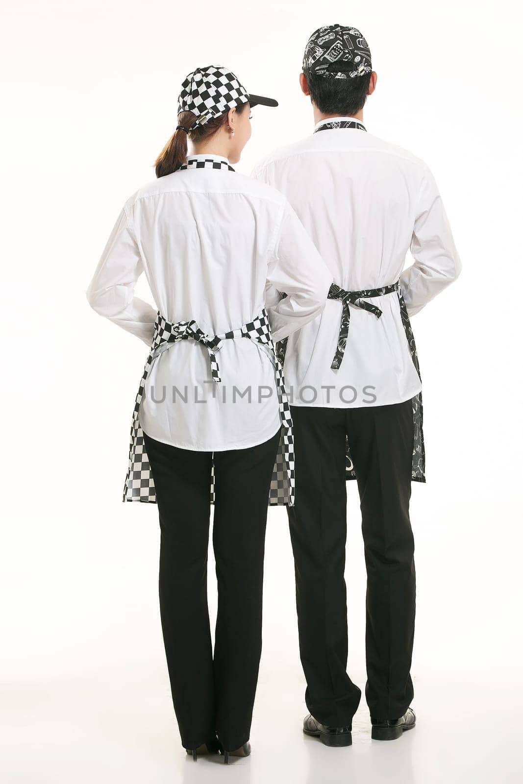 Wear clothing occupation Chinese waiters in white background