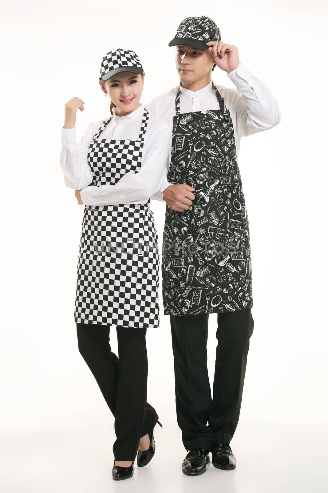 Wear clothing occupation Chinese waiters in white background