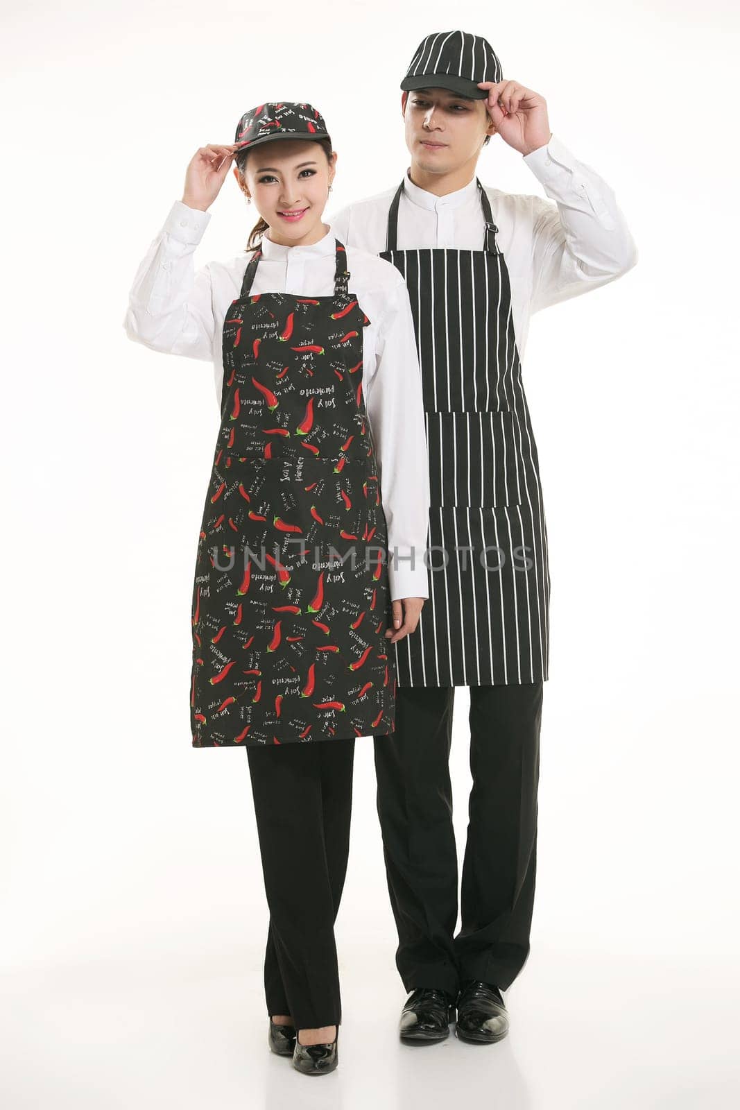 Wear clothing occupation Chinese waiters in white background