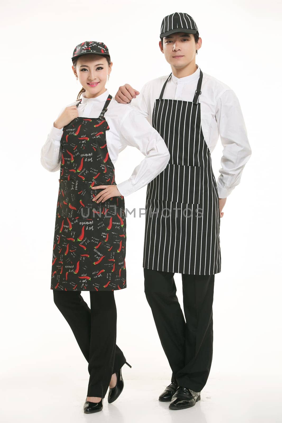 Wear clothing occupation Chinese waiters in white background