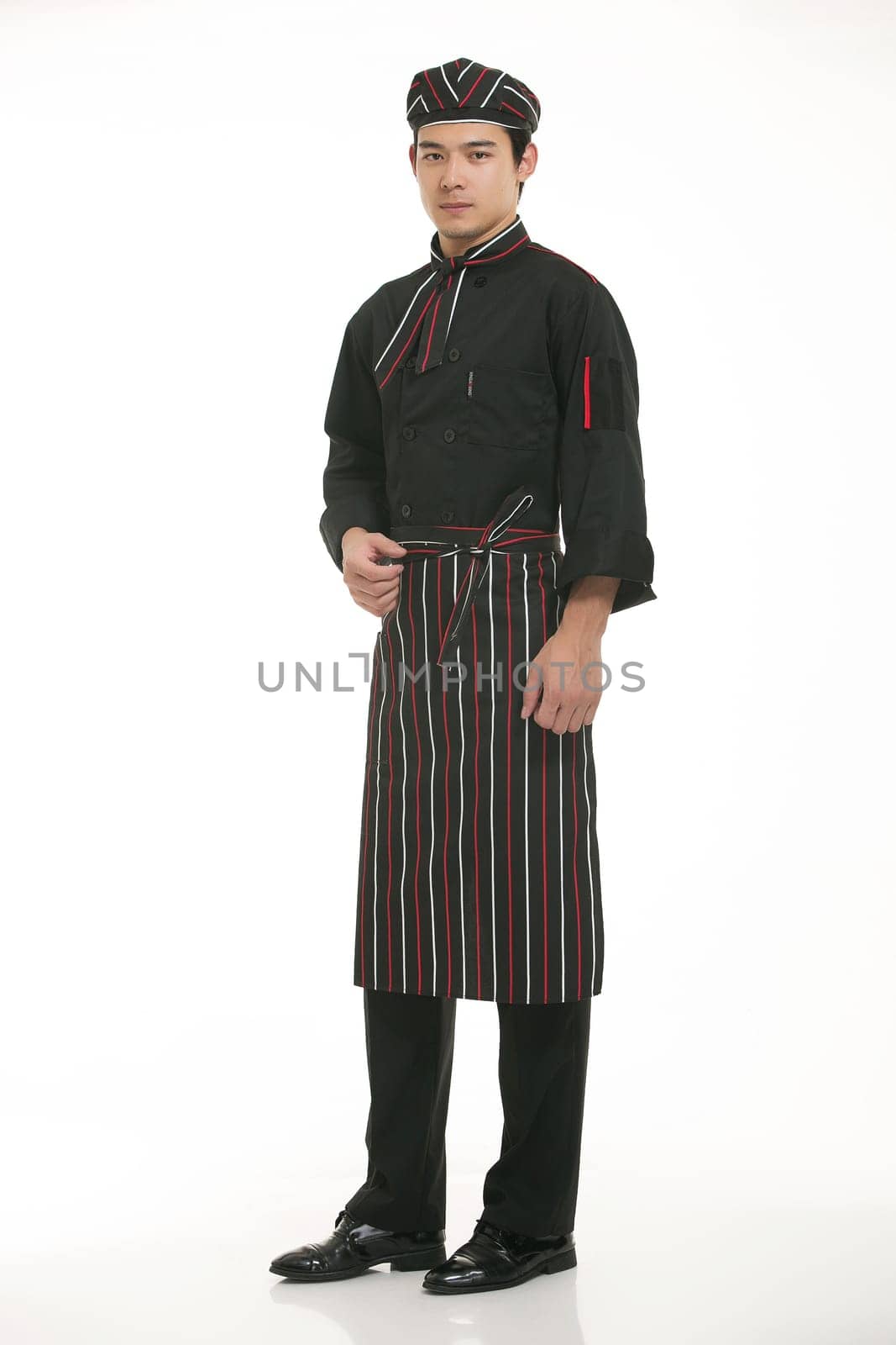 Wear clothing occupation Chinese waiters in white background