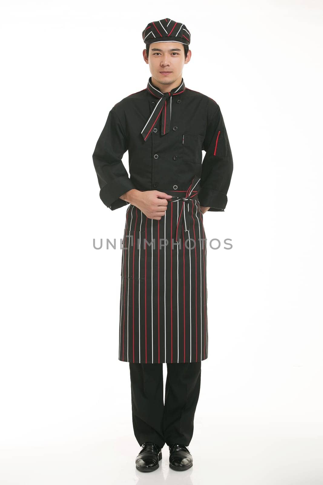 Wear clothing occupation Chinese waiters in white background